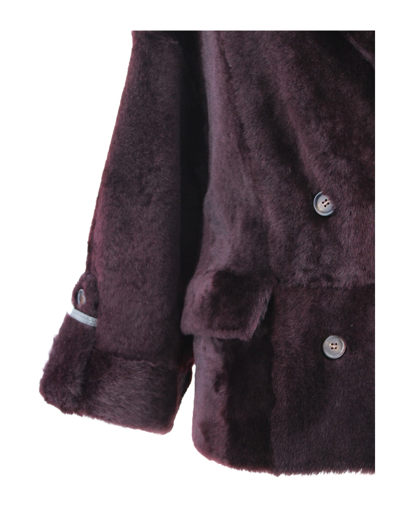 Brunello Cucinelli Reversible Shearling Outerwear With Shiny Cuff Details. - Red