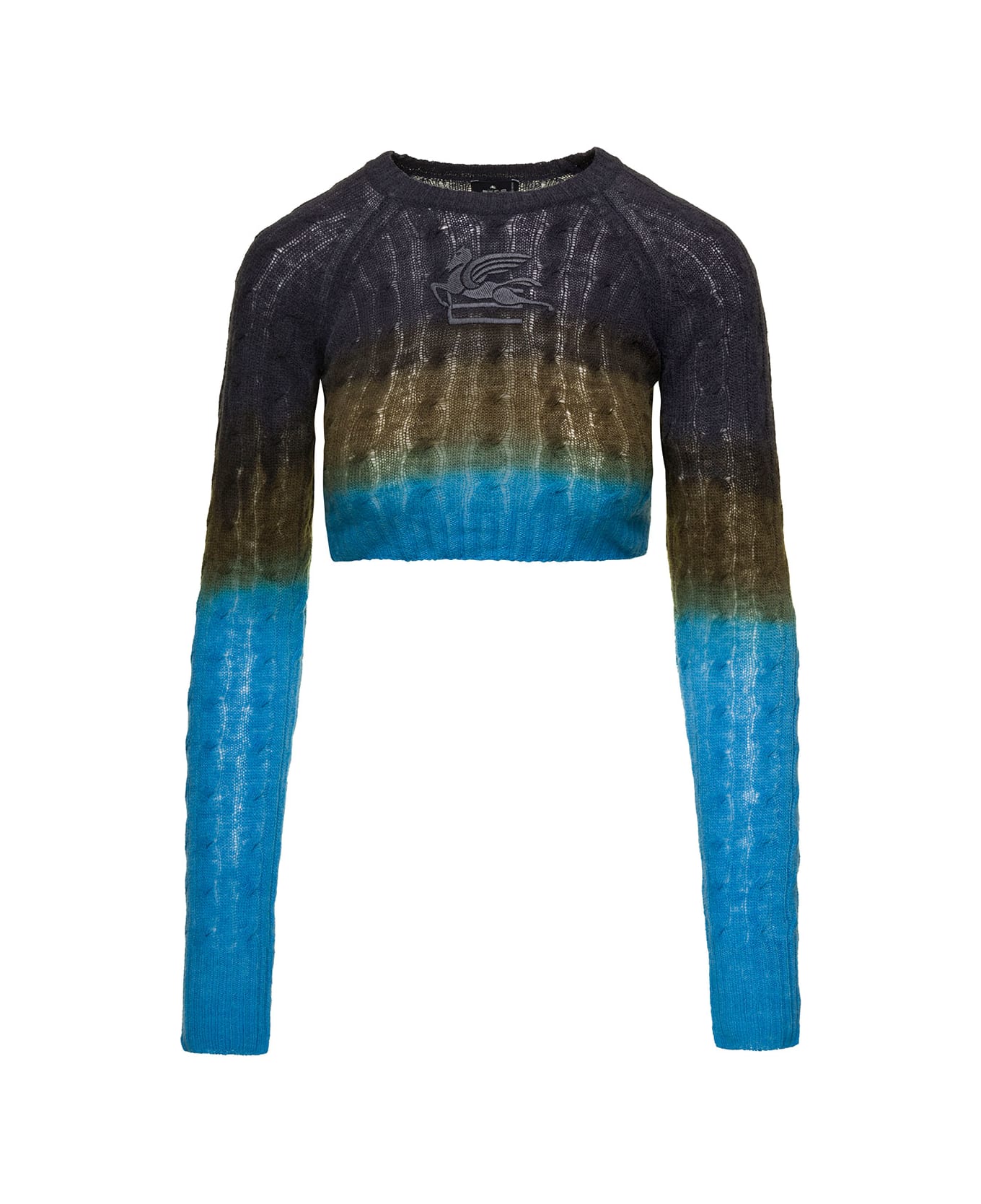 Etro Multicolor Cropped Cable-knit Sweater With Logo Embroidery In Wool Woman - Multicolor