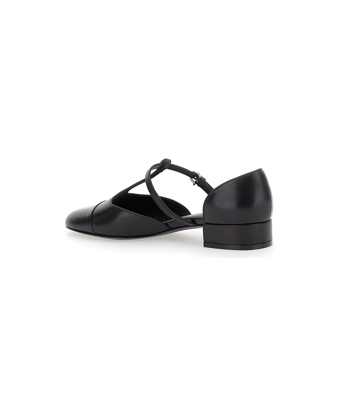 Ferragamo 
lainette
 Black Ballet Shoes With T-strap And Round Toe In Leather Woman - Black