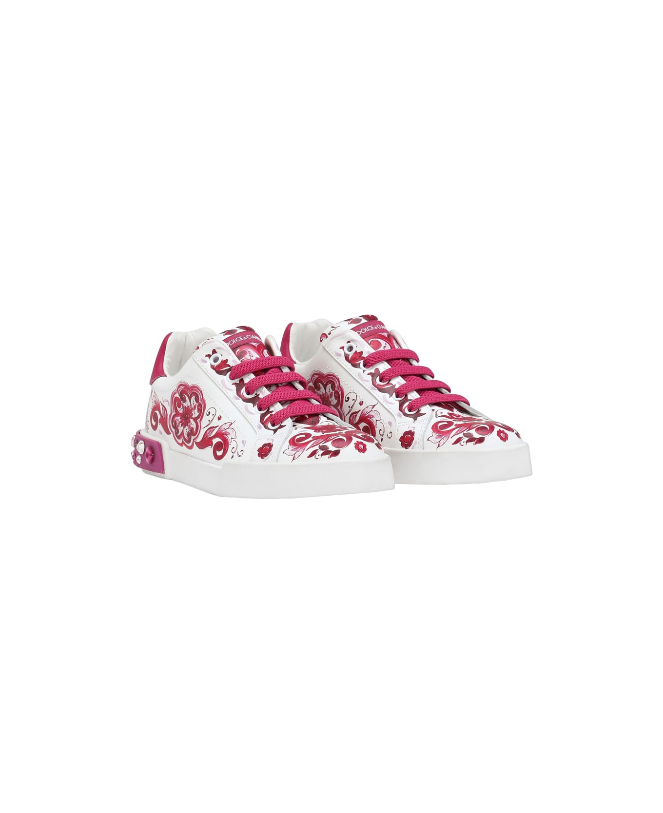 Dolce & Gabbana Portofino Sneakers With Fuchsia Majolica Print - Pink