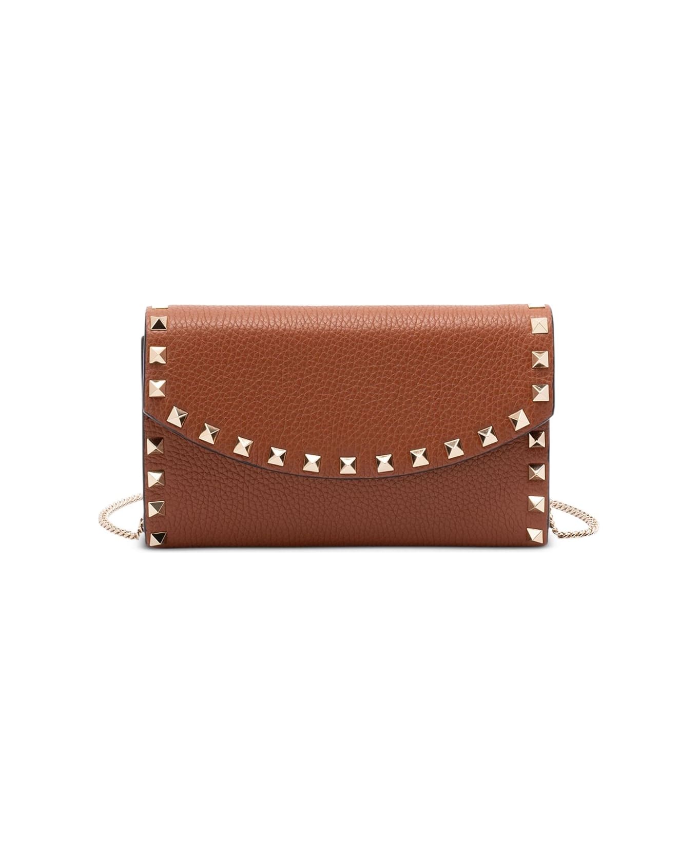 Valentino Garavani Rockstud Leather Wallet On Chain - Leather Brown