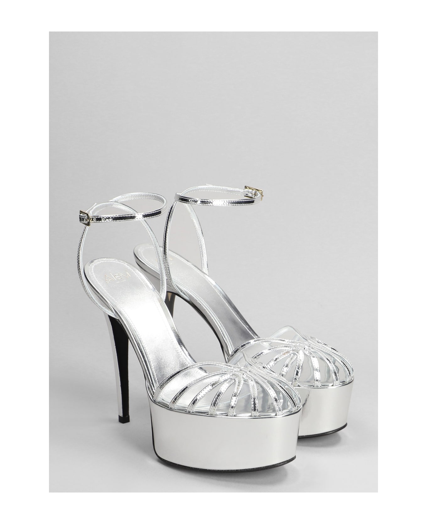 Alevì Clio 90 Sandals In Silver Leather - silver
