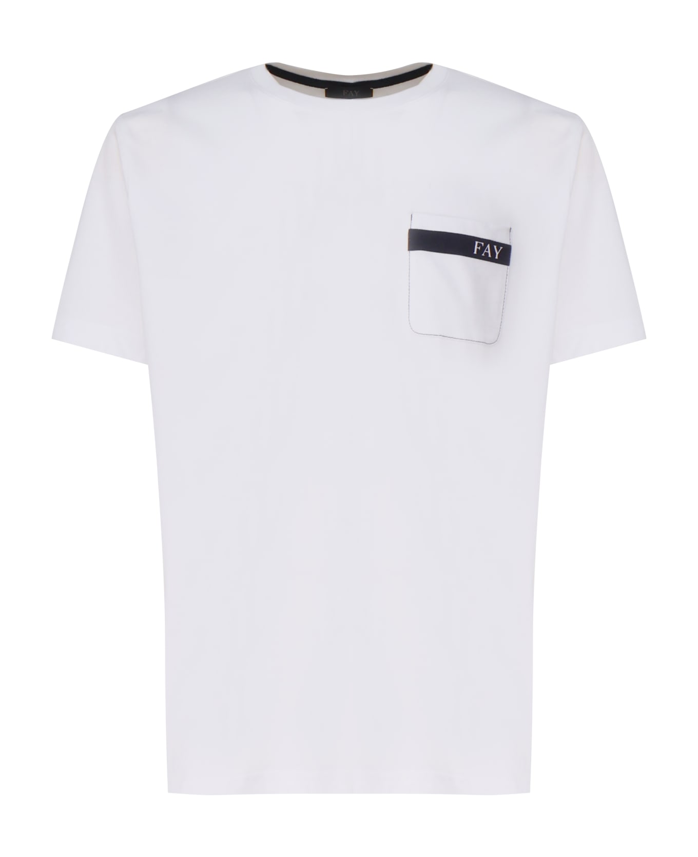 Fay Cotton T-shirt With Little Pocket - White