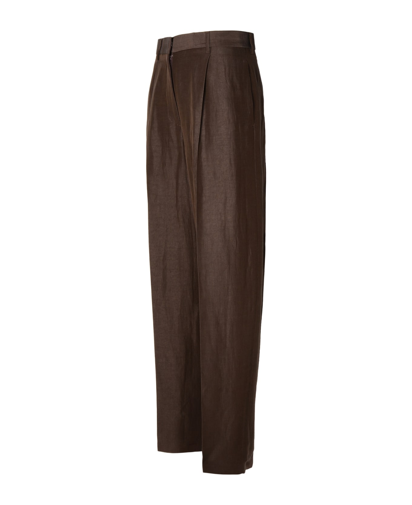 MSGM Brown Linen Blend Trousers - Brown