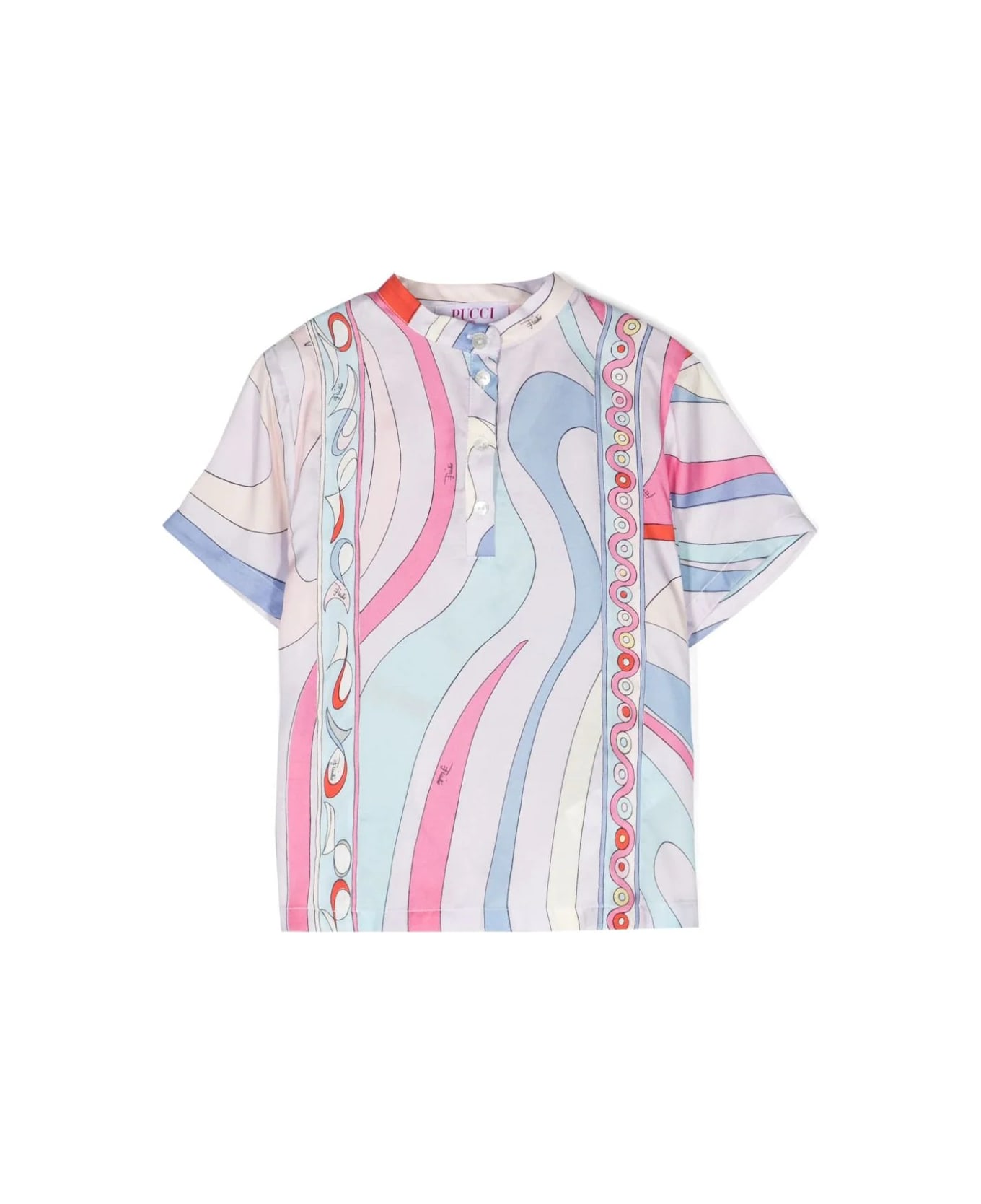 Pucci Short-sleeved Shirt With Light Blue/multicolour Iride Print - Blue