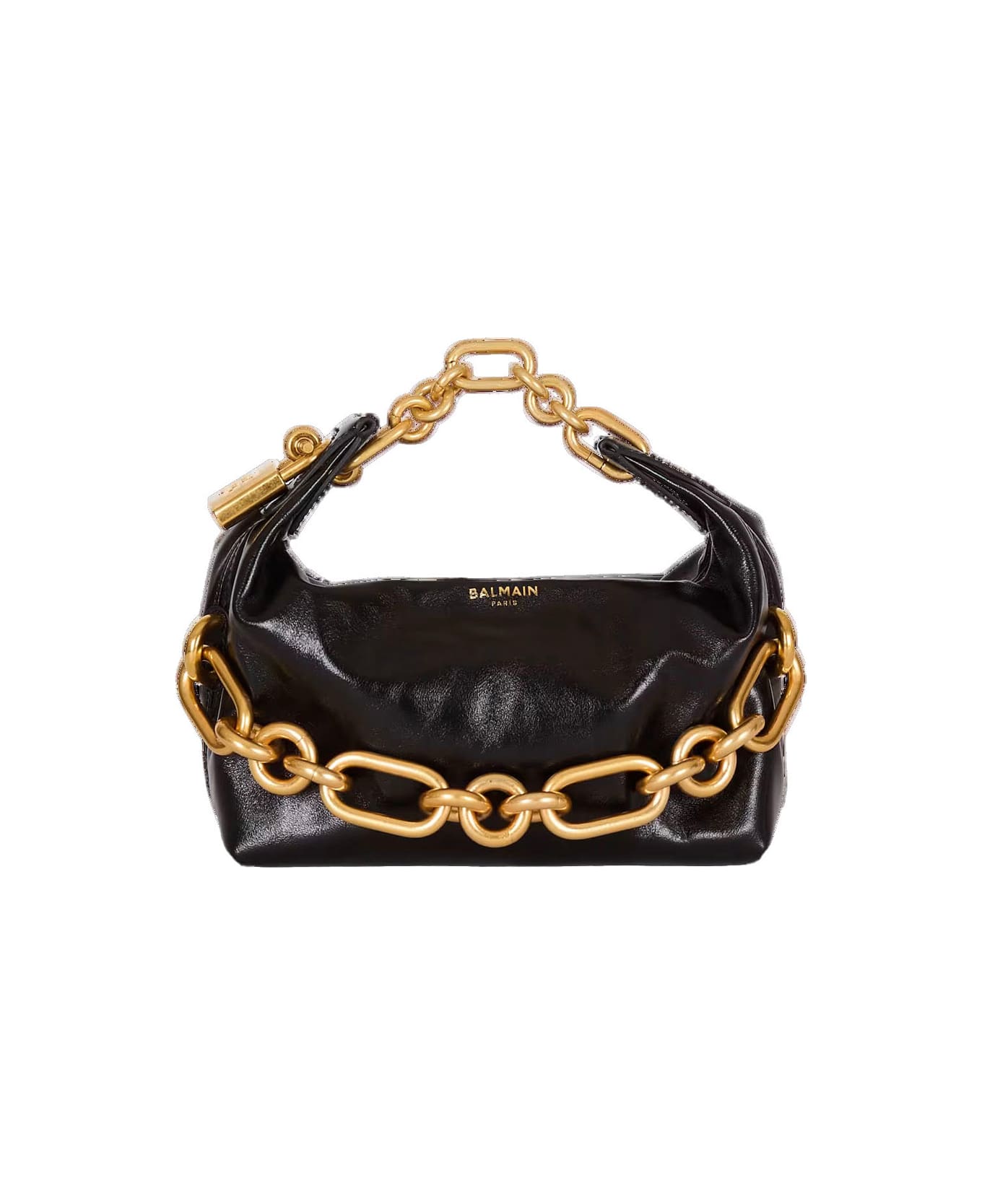 Balmain 
sync
 Black Mini Handbag With Chain-link And Logo Plaque In Leather Woman - Black