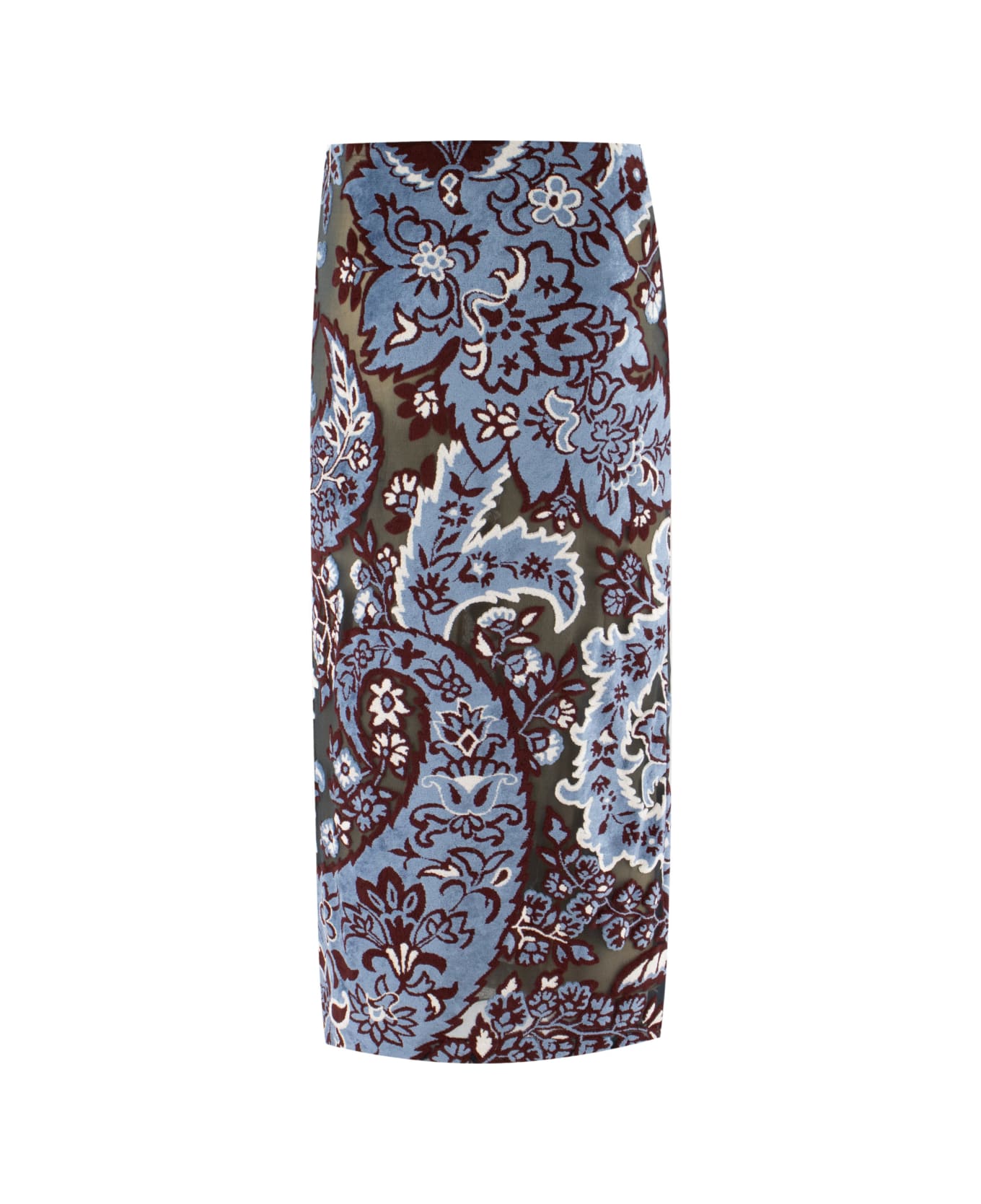 Etro Light Blue Velvet Jacquard Tulle Skirt - MULTICOLOR ON PALE BLUE BASE