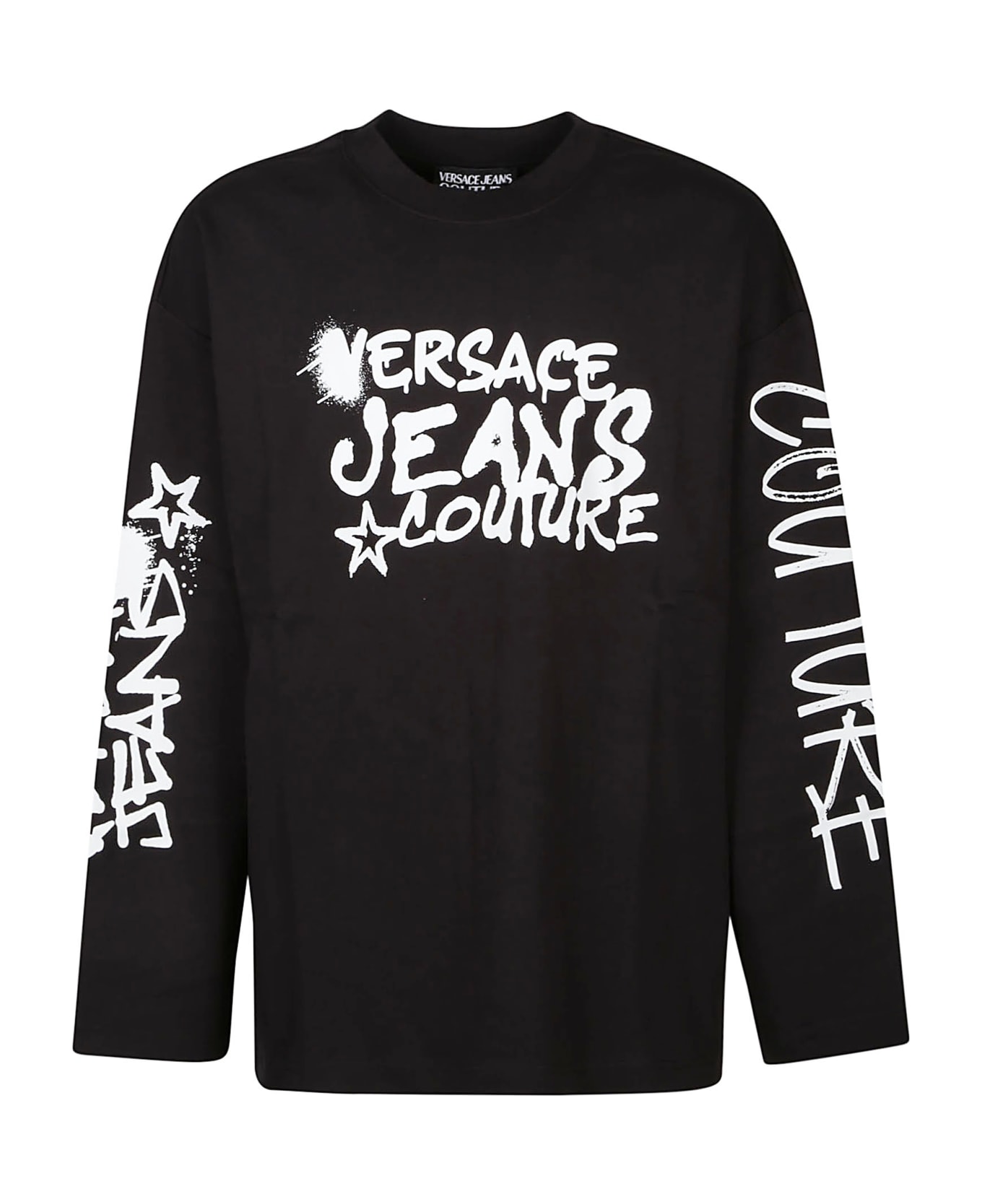 Versace Jeans Couture Logo Dripping Long Sleeve T-shirt - Black