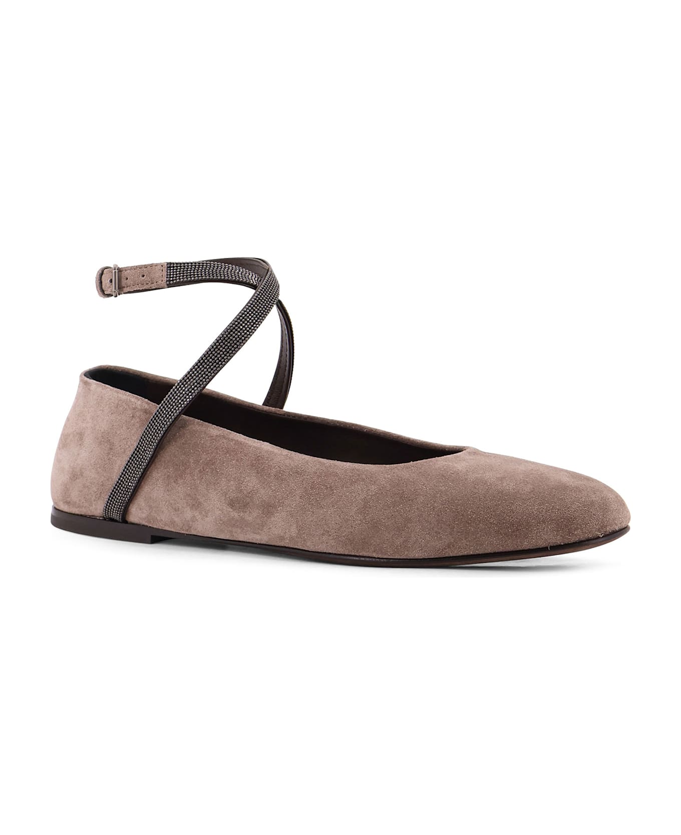 Brunello Cucinelli Suede Ballerinas With Monili Detail - VIGOGNA