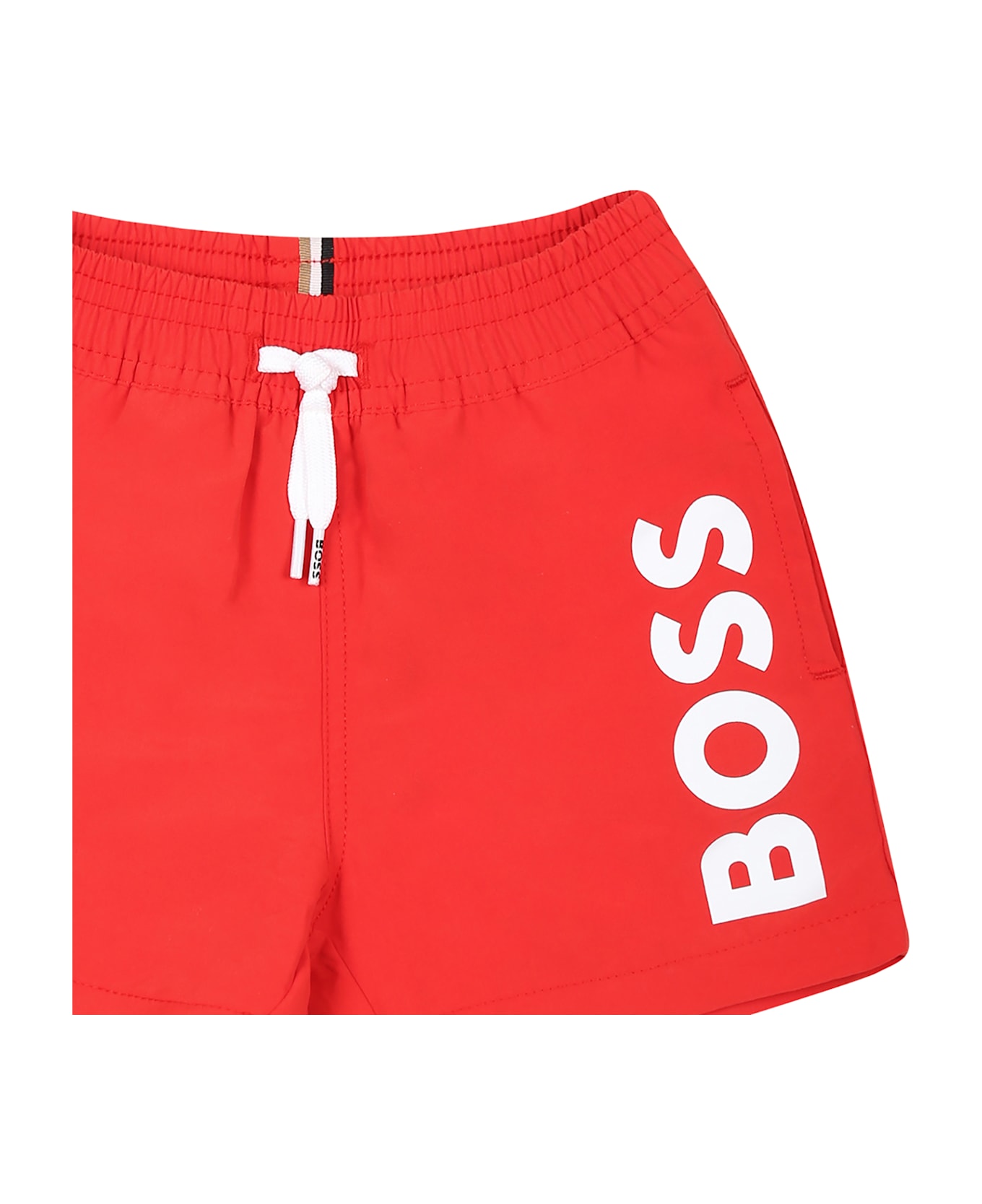 Hugo Boss Red Swim Shorts For Baby Boy With Logo - Red