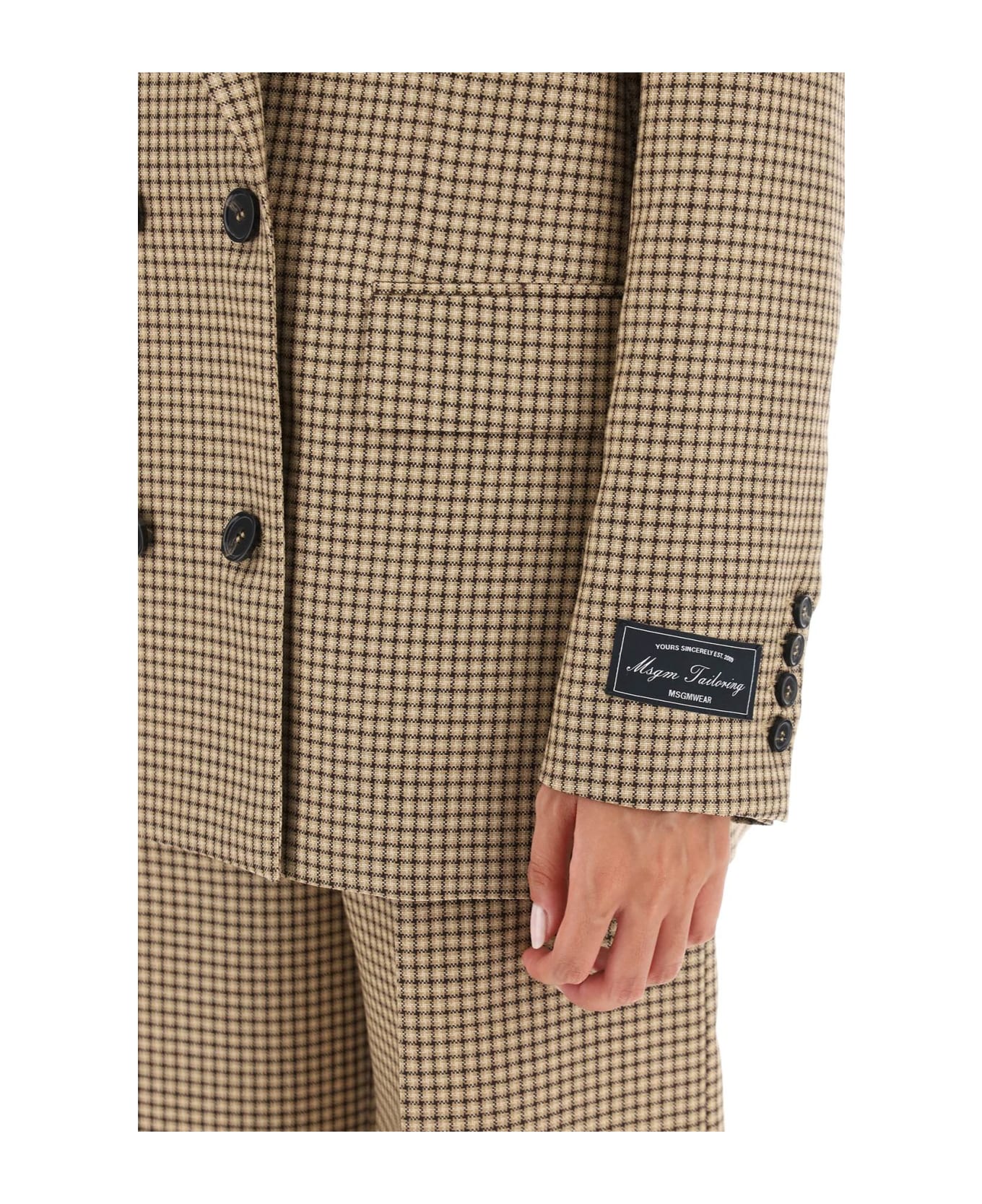 MSGM Check Motif Double-breasted Blazer - SAND (Beige) コート