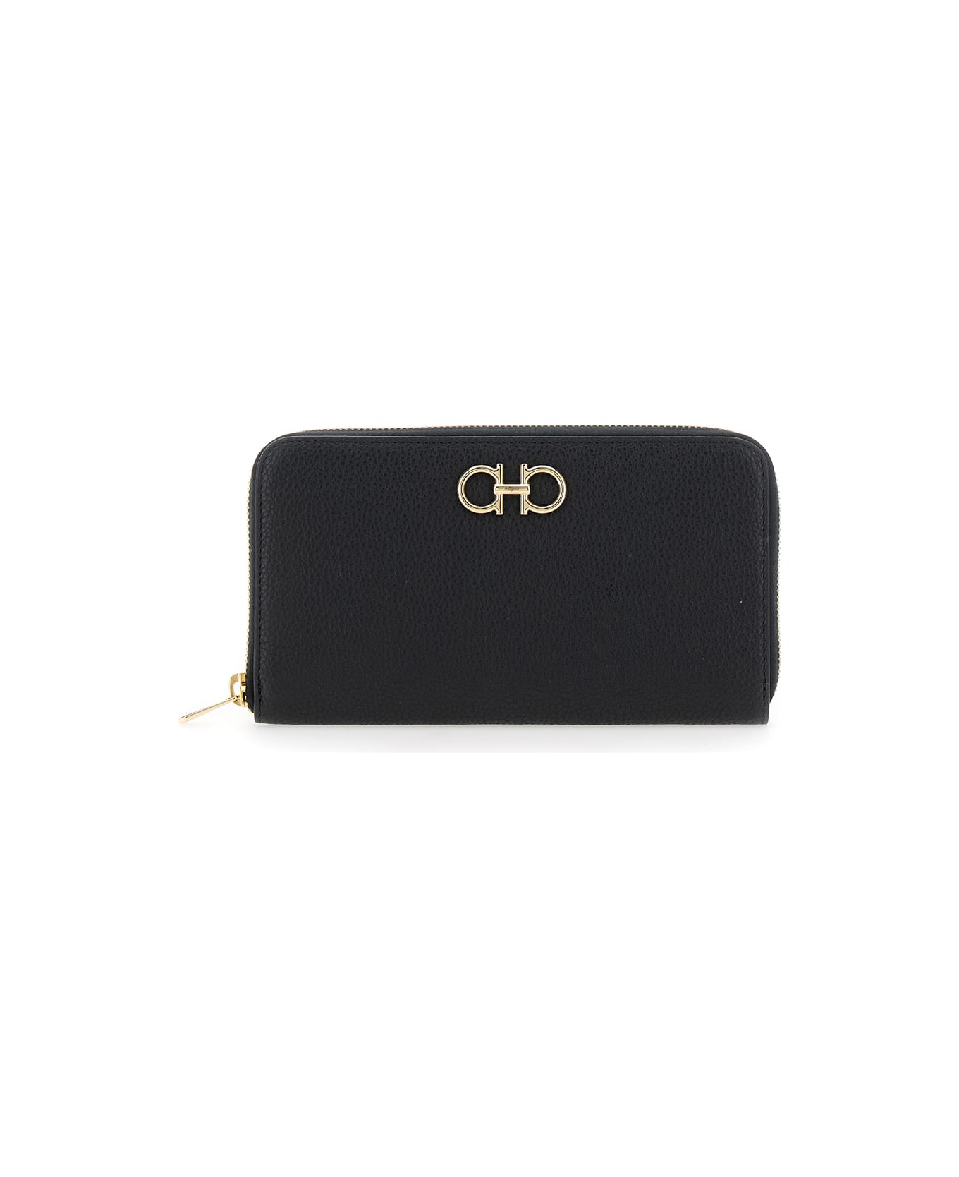 Ferragamo 
giove
 Black Wallet With Gancini On The Front In Leather Woman - Black