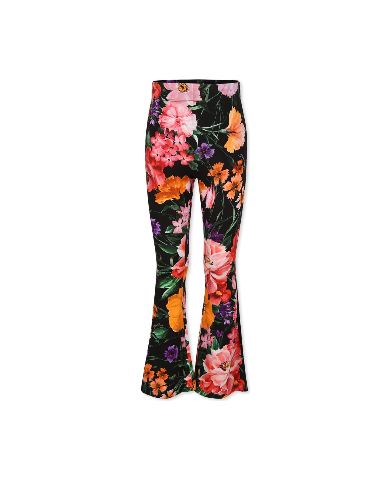 Dolce & Gabbana Black Trousers For Girl With Flower Print - Black