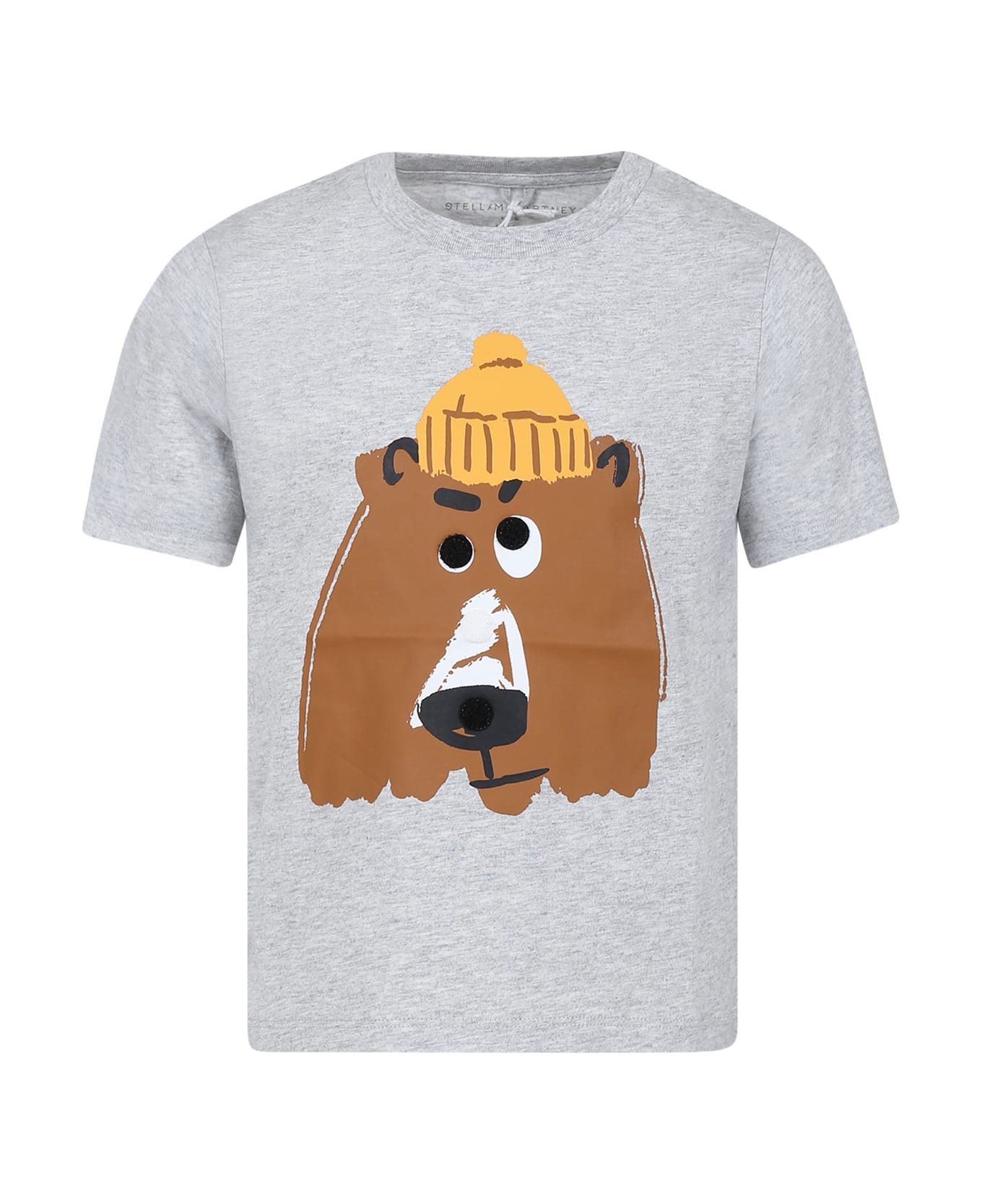 Stella McCartney Kids Grey T-shirt For Boy With Printed Bear - Grey