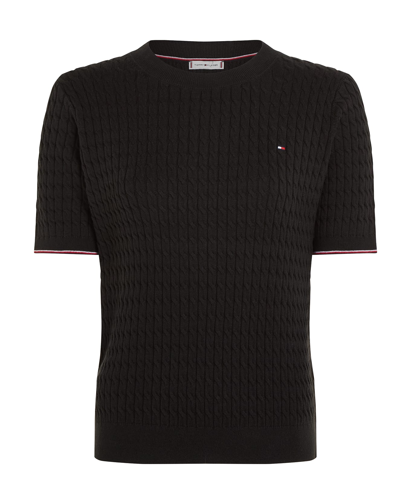 Tommy Hilfiger Slim Fit Pullover With Short Sleeves - BLACK