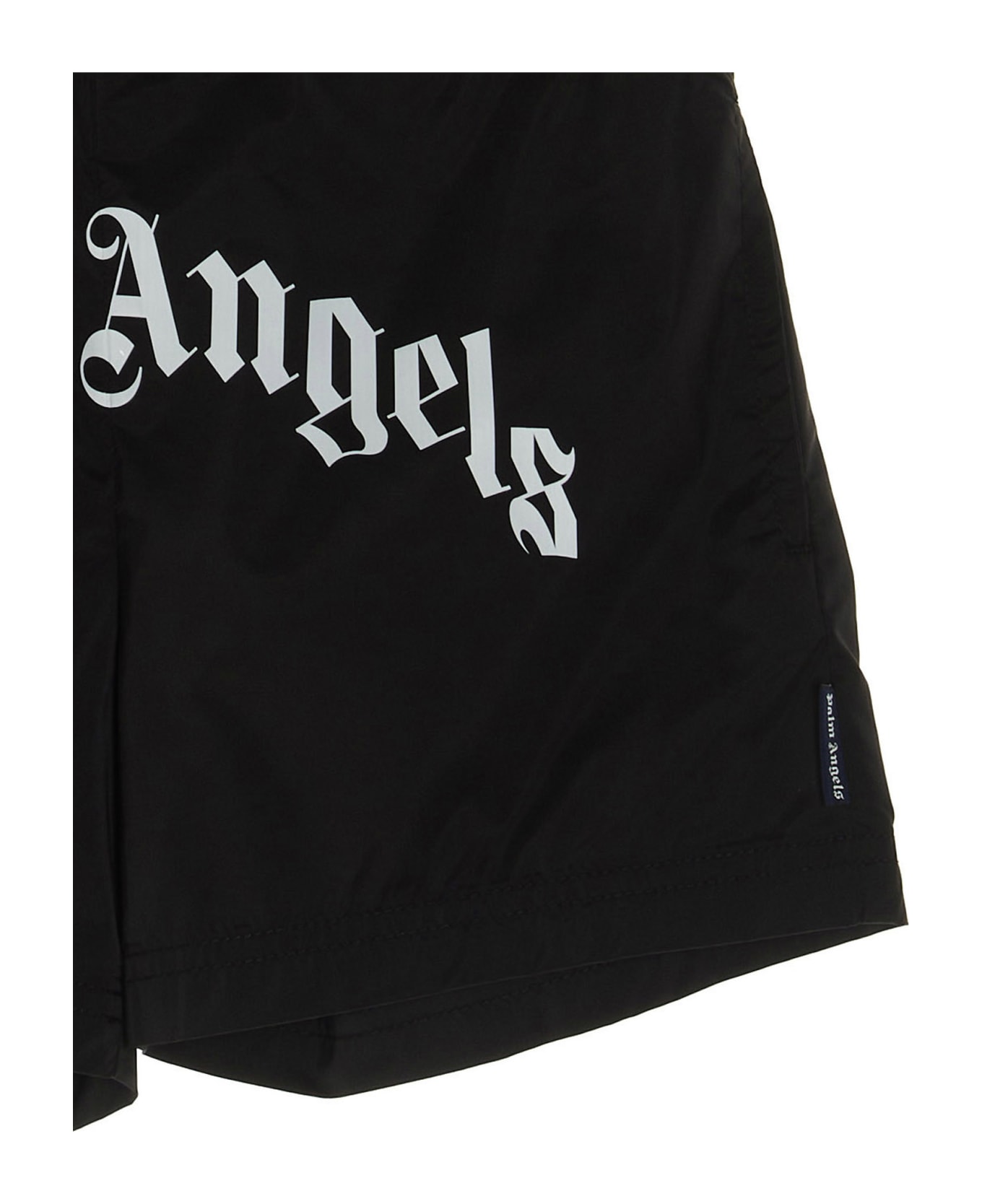 Palm Angels 'curved Logo' Swimming Trunks - White/Black