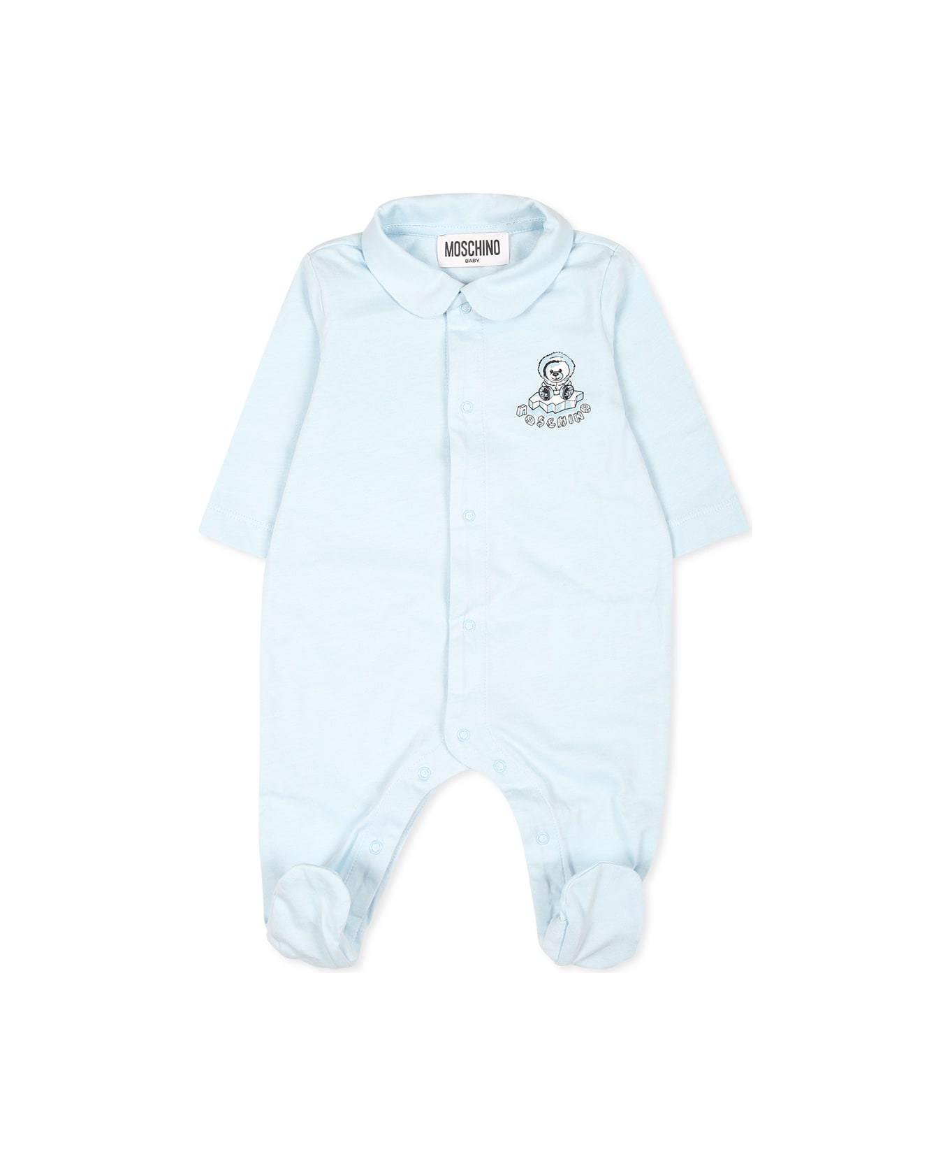 Moschino Light Blue Babygrow For Baby Boy With Teddy Bear - Light Blue