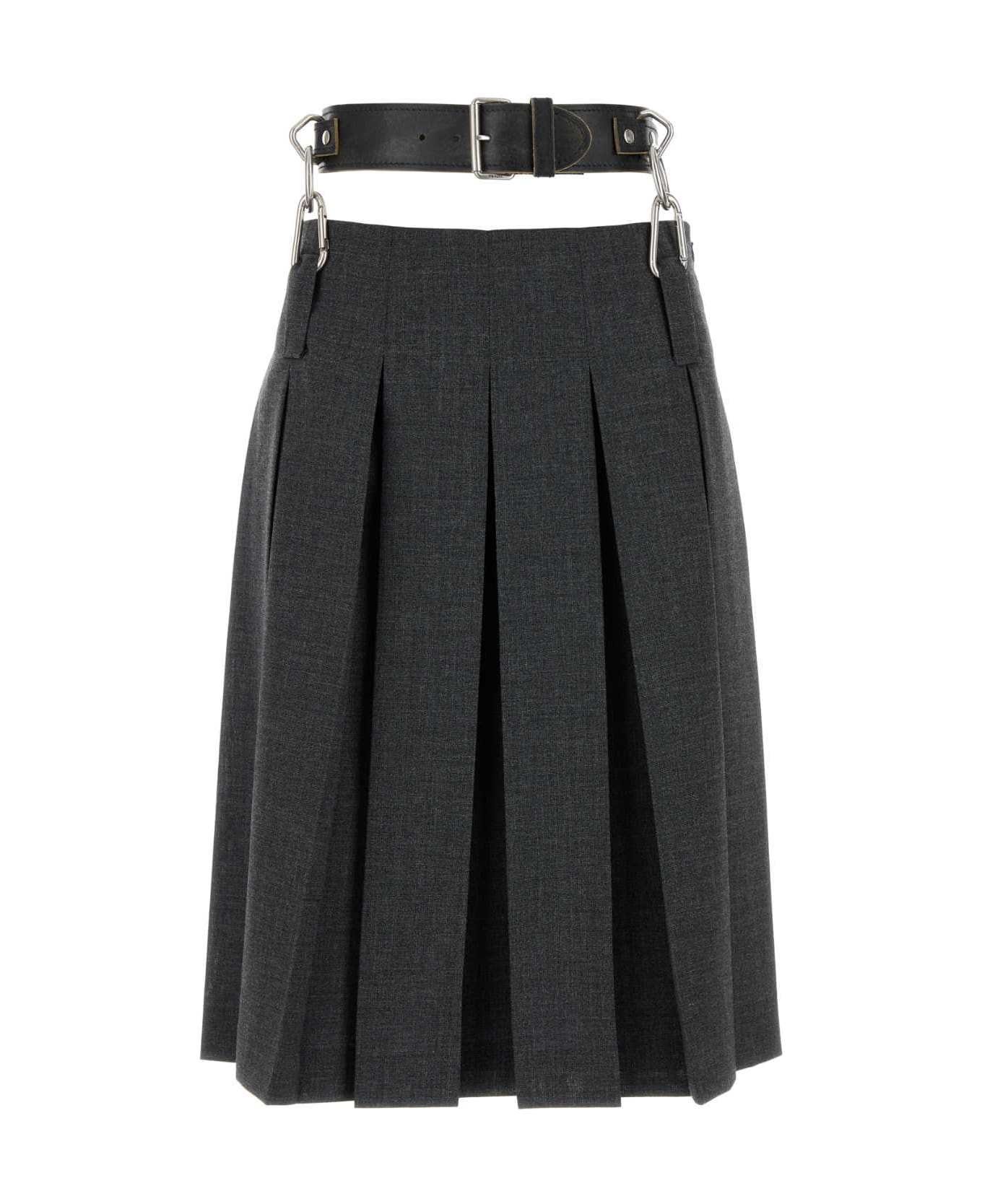 Prada Dark Grey Wool Skirt - ARDESIA