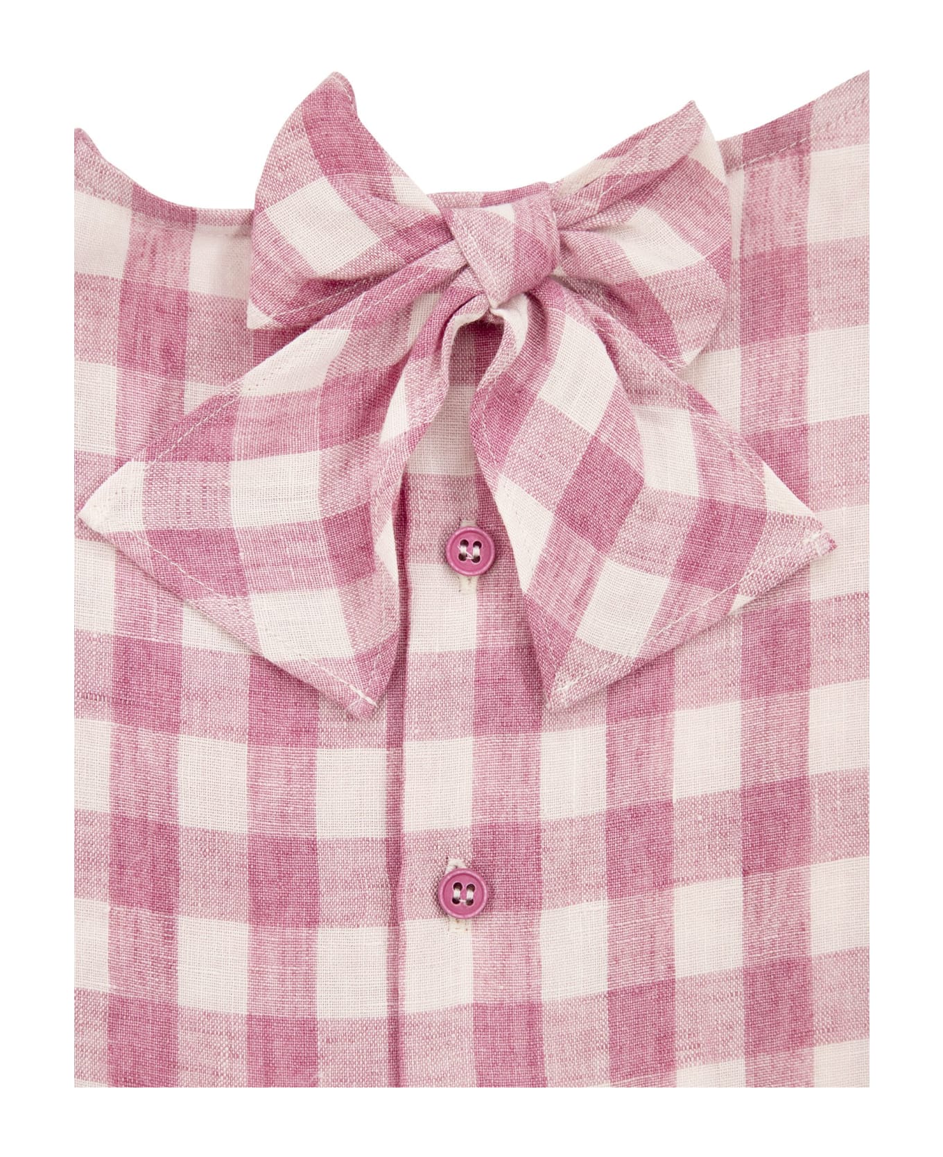 Il Gufo Linen Checked Dress - Pink ワンピース＆ドレス