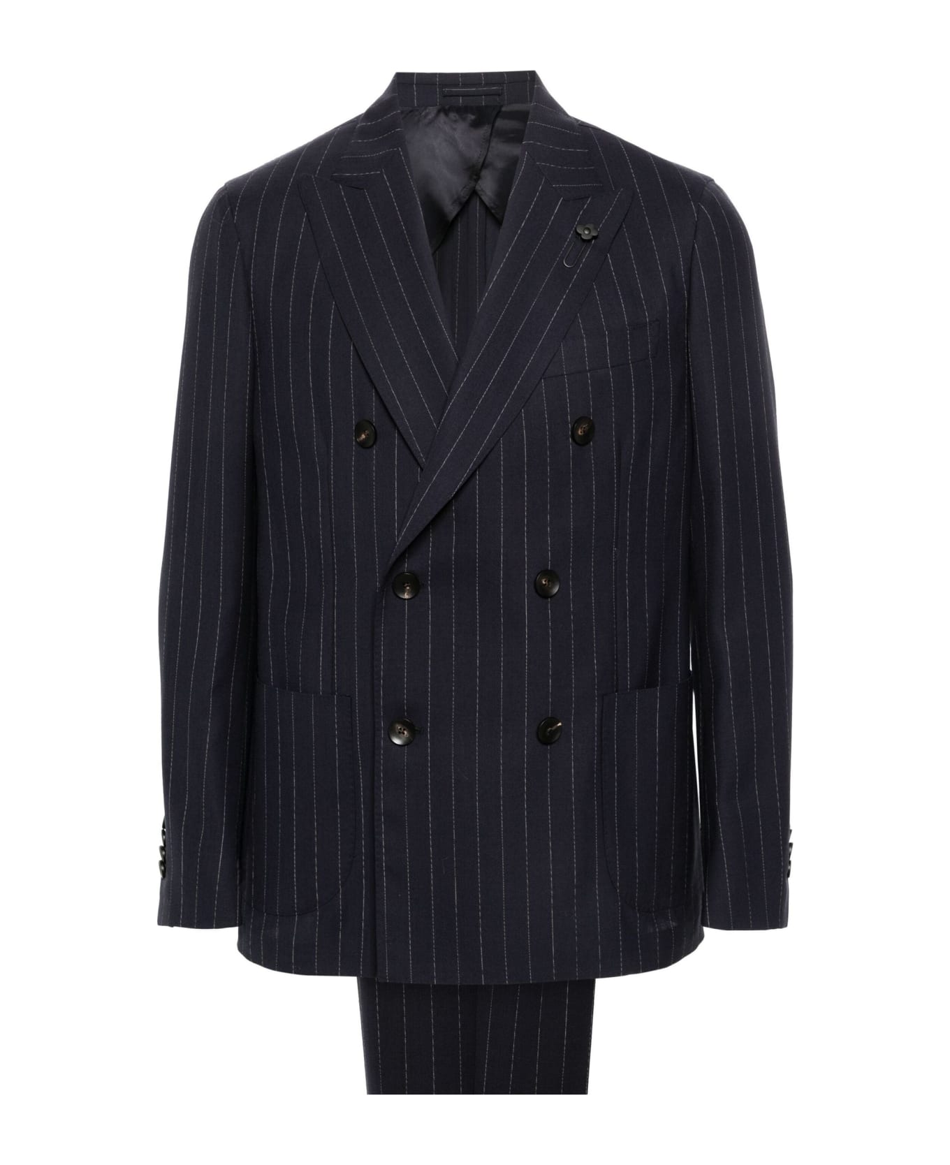 Lardini Pinstriped Double-breasted Wool Suit - Blue