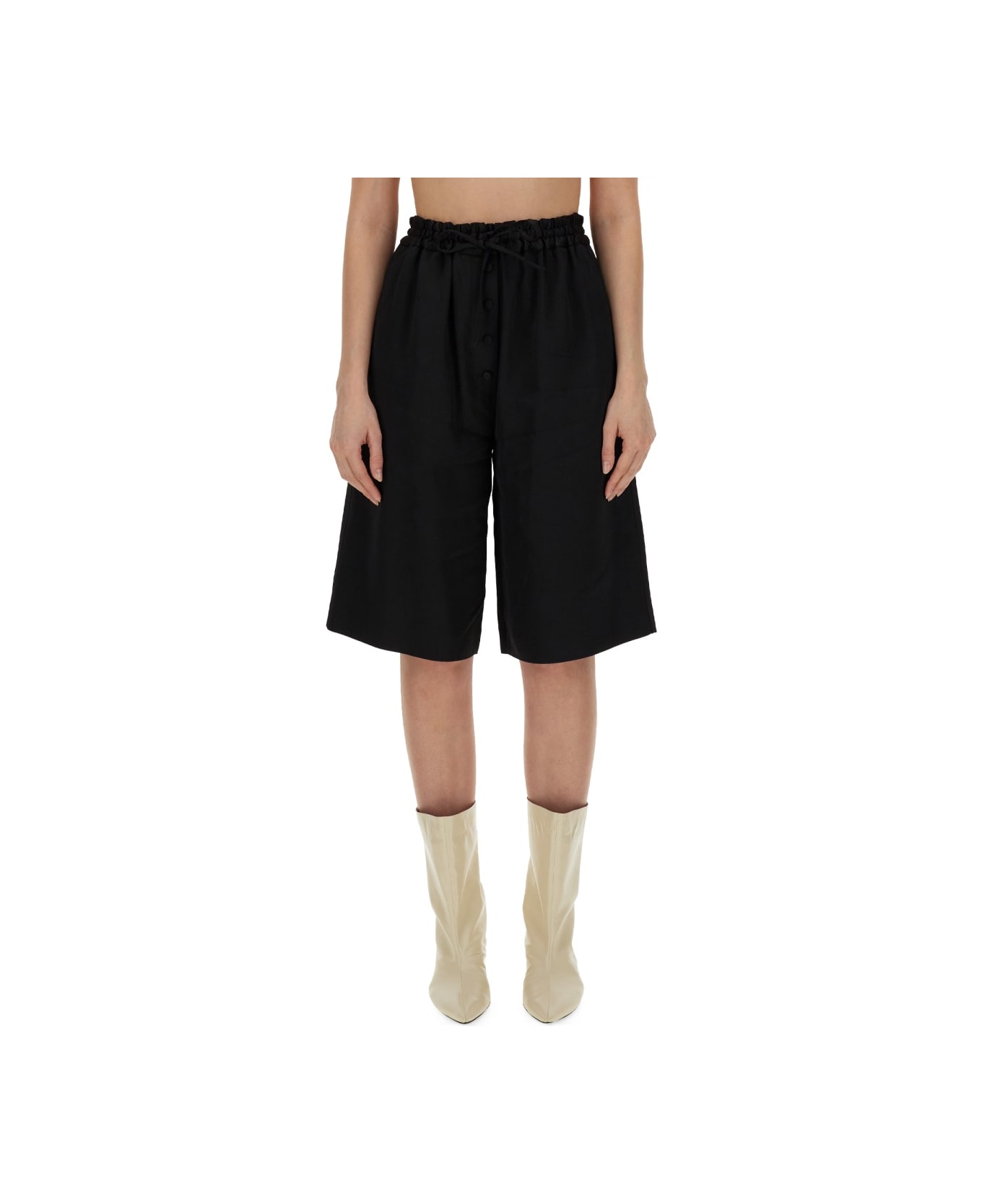 Jil Sander Wide Leg Bermuda Shorts - BLACK