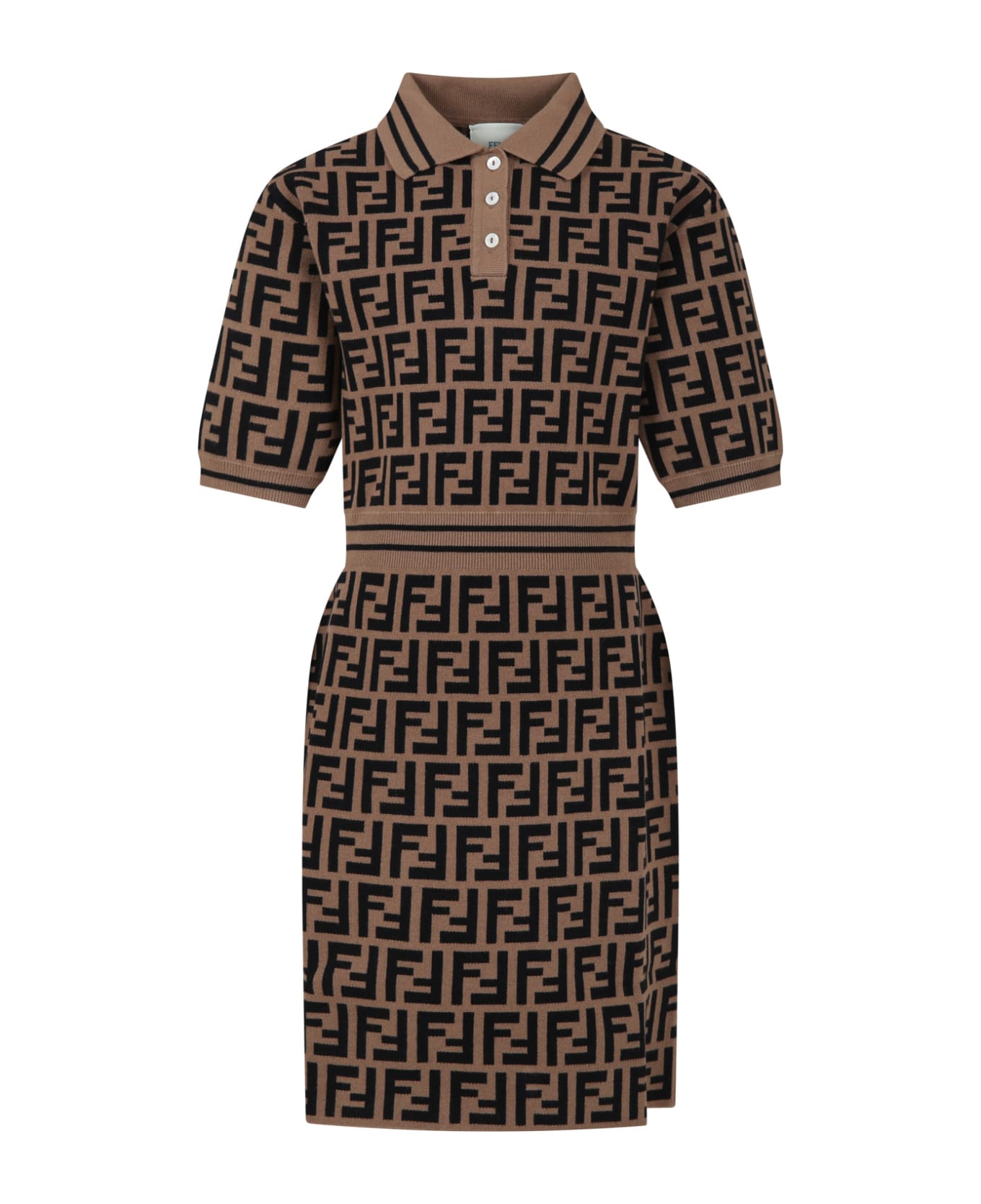 Fendi Brown Dress For Girl With Ff - Marrone ワンピース＆ドレス