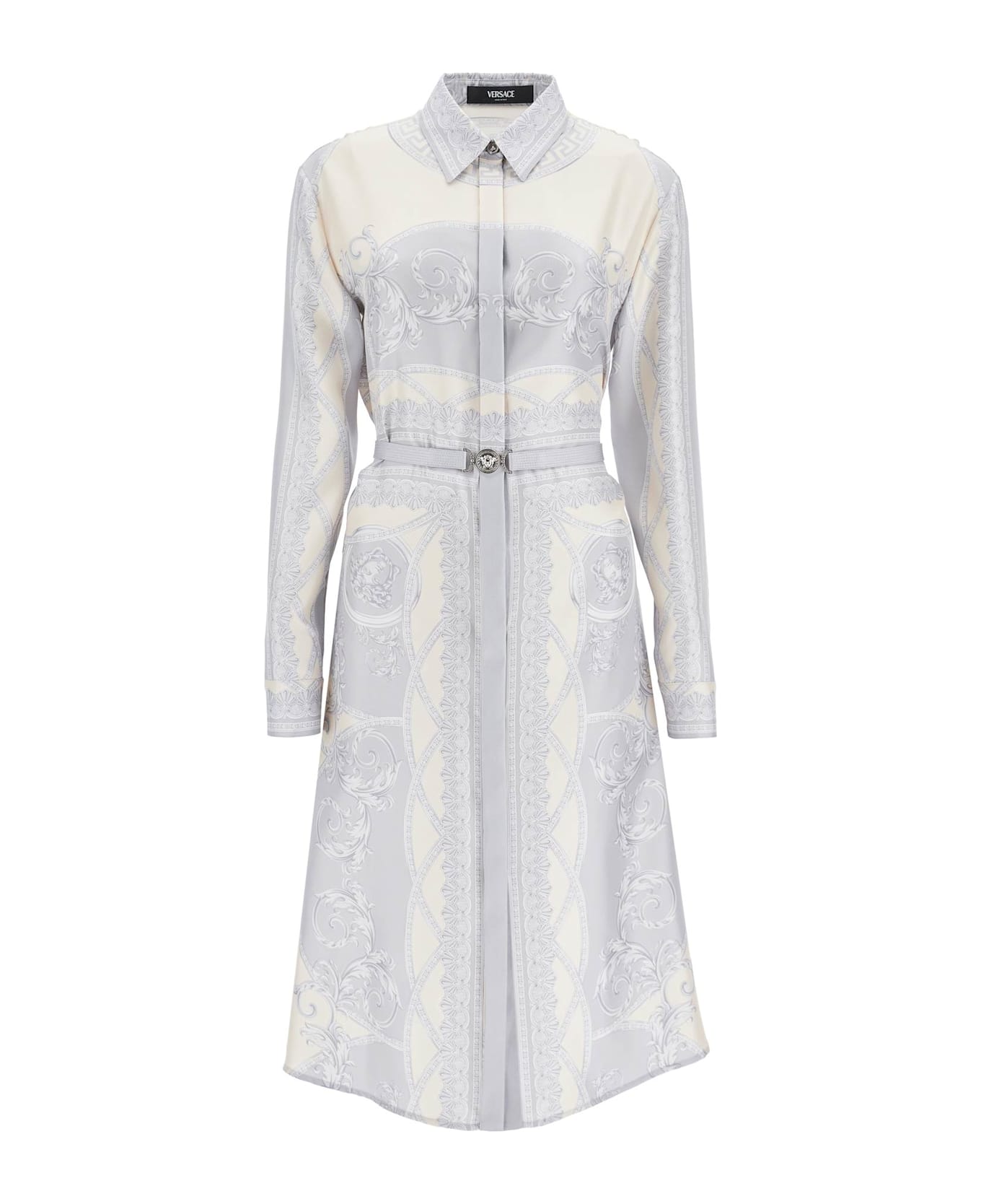 Versace Printed Silk Shirt Dress - SILVERGREYCHAMPAGNE