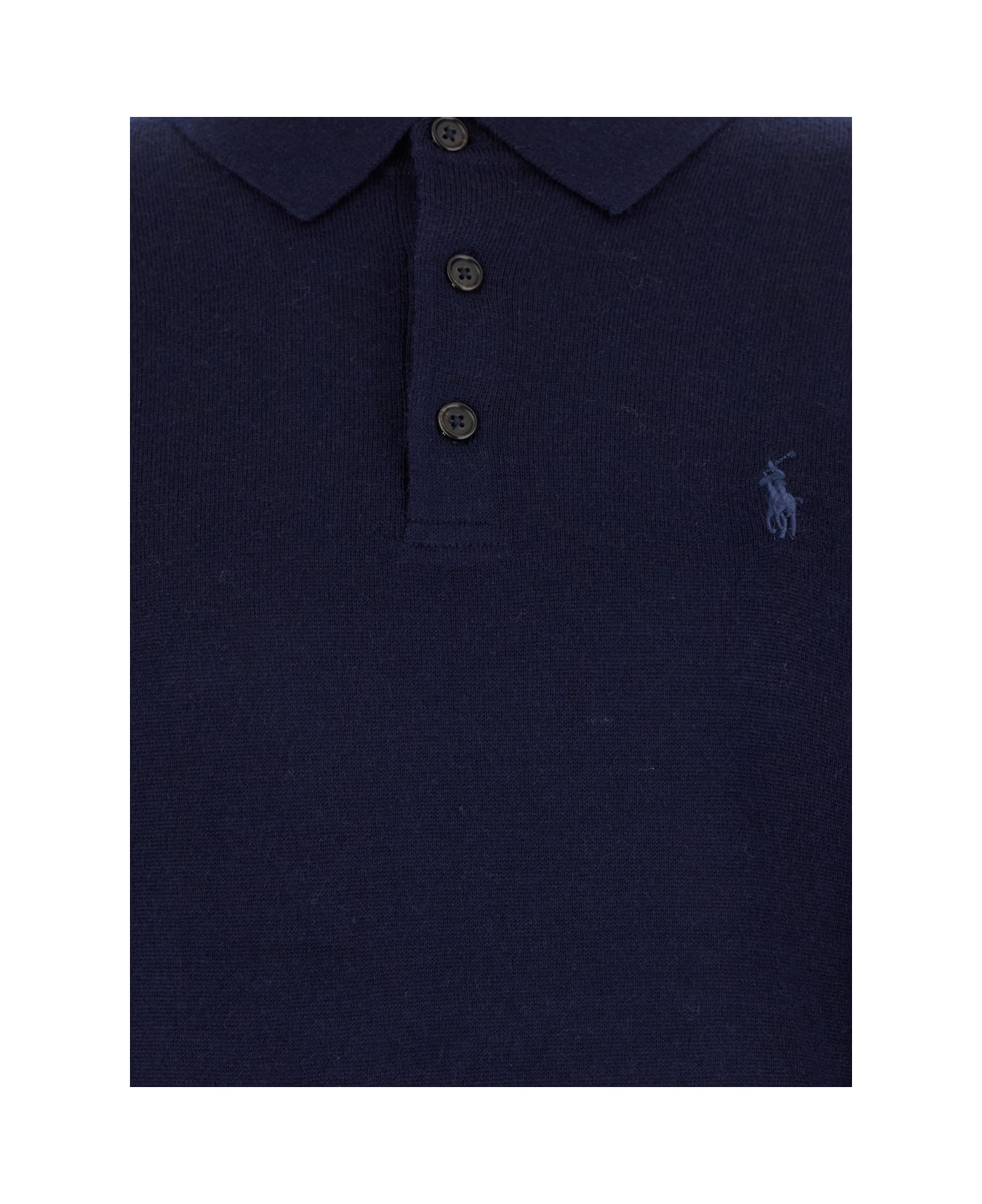 Polo Ralph Lauren Blue Sweater With Polo Collar In Wool Man