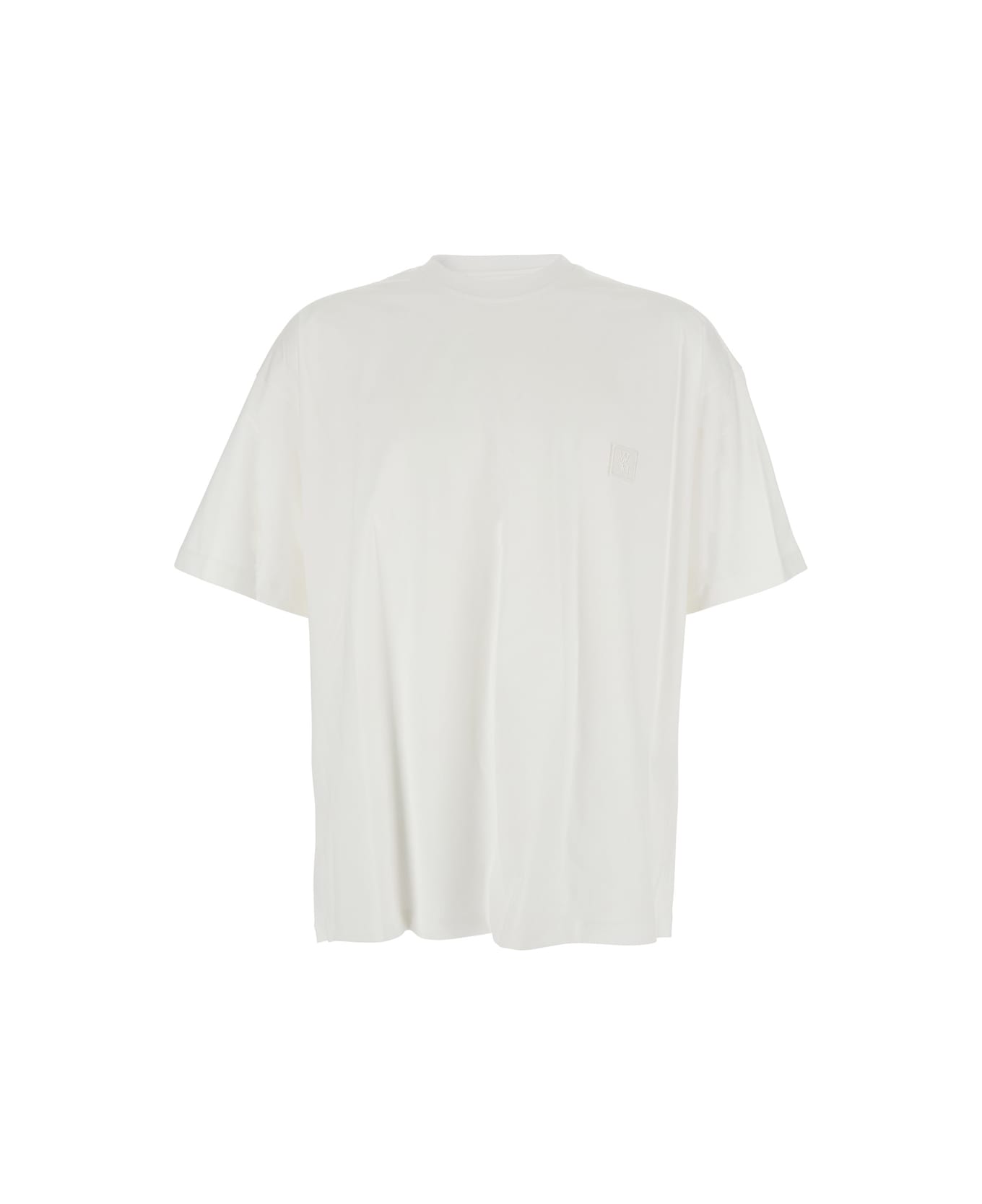 WOOYOUNGMI White Crewneck T-shirt With Logo Patch On The Front And Floral Motif On The Rear In Cotton Man - White