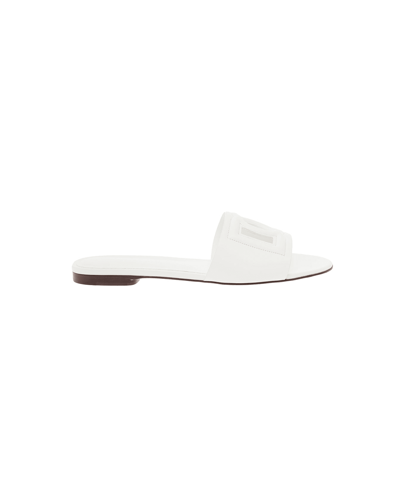 Dolce & Gabbana Dg  White Leather Sandals With Logo Dolce & Gabbana Woman - White