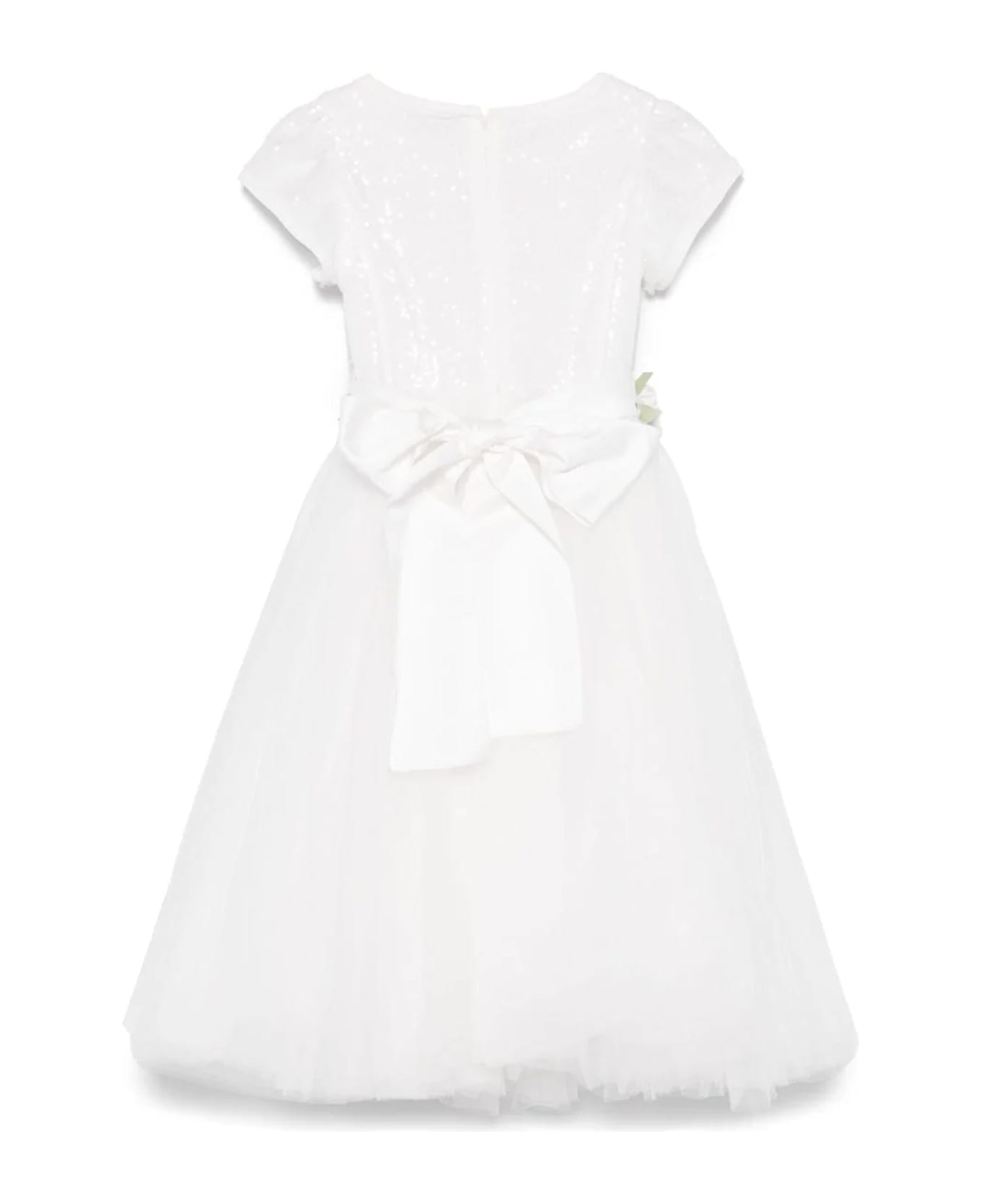 Monnalisa White Dress For Girl With Flowers - White