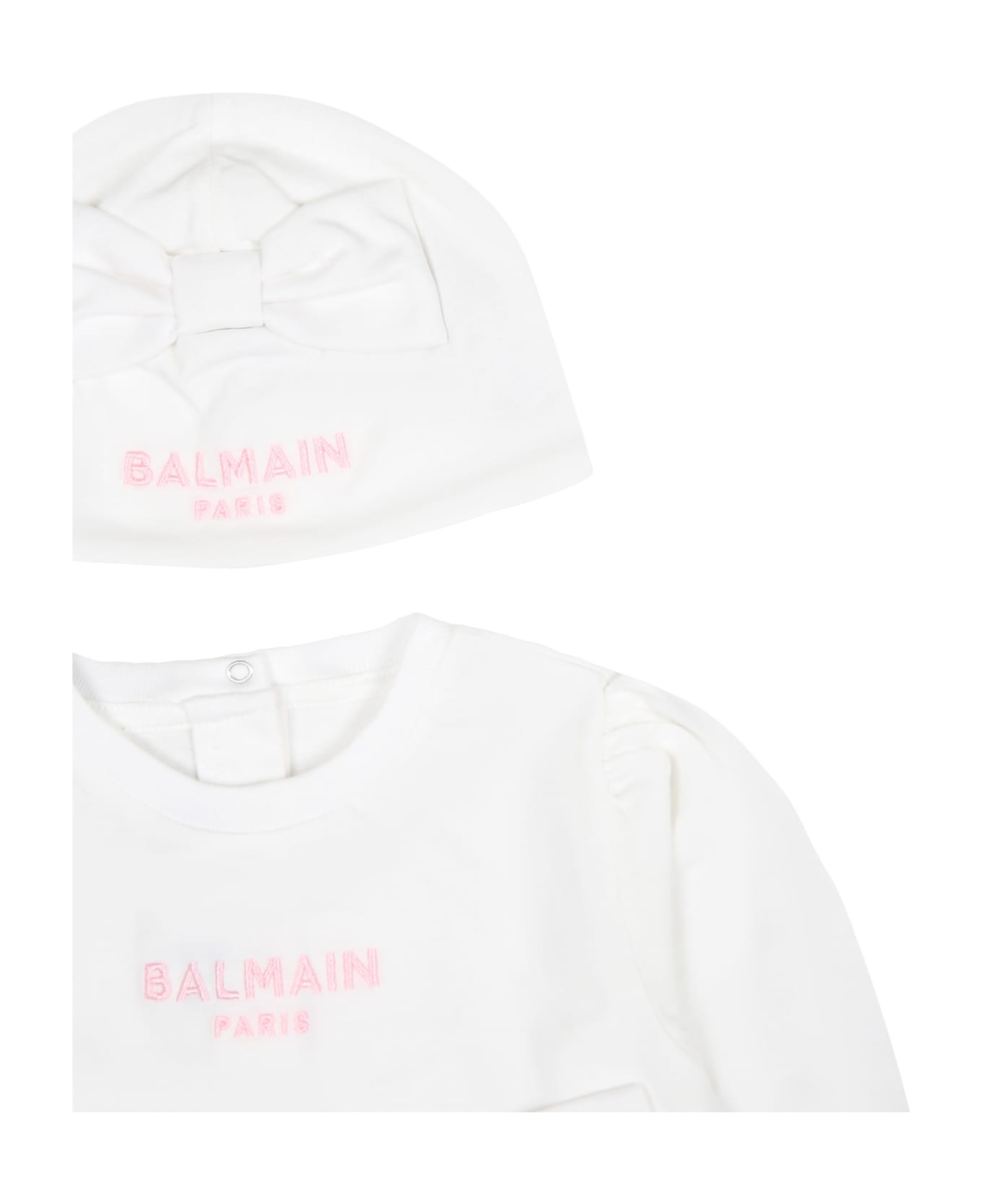 Balmain White Babygrown For Baby Girl With Logo - White