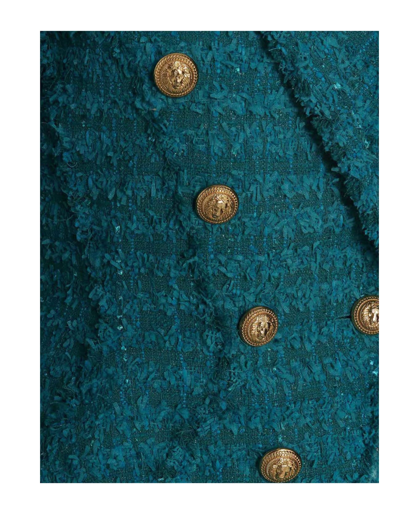 Balmain Double-breasted Tweed Blazer - Blue