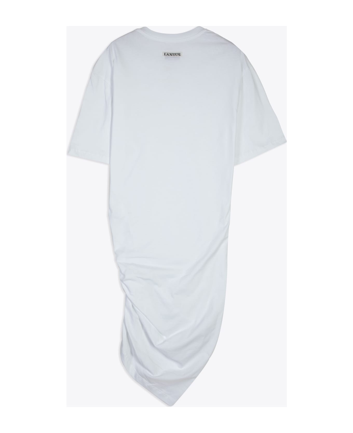 Laneus Jersey Dress Woman White cotton short dress with asymmetric drapery - Jersey Dress - Bianco