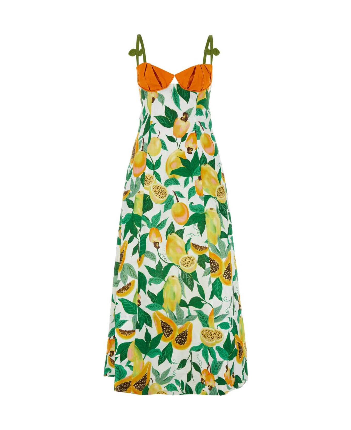 Farm Rio Printed Linen Papaya Salad Dress - PAPAYASALADSCARFOFFWHITE