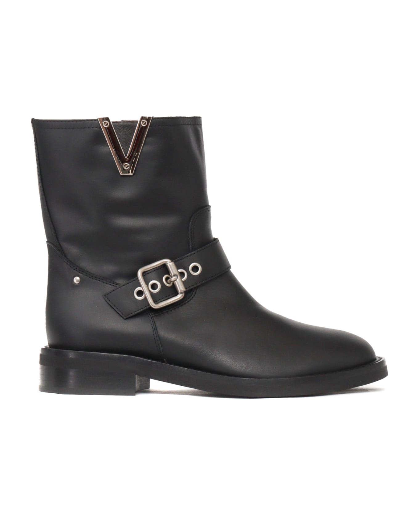 Via Roma 15 Nickel Buckel Boots - BLACK