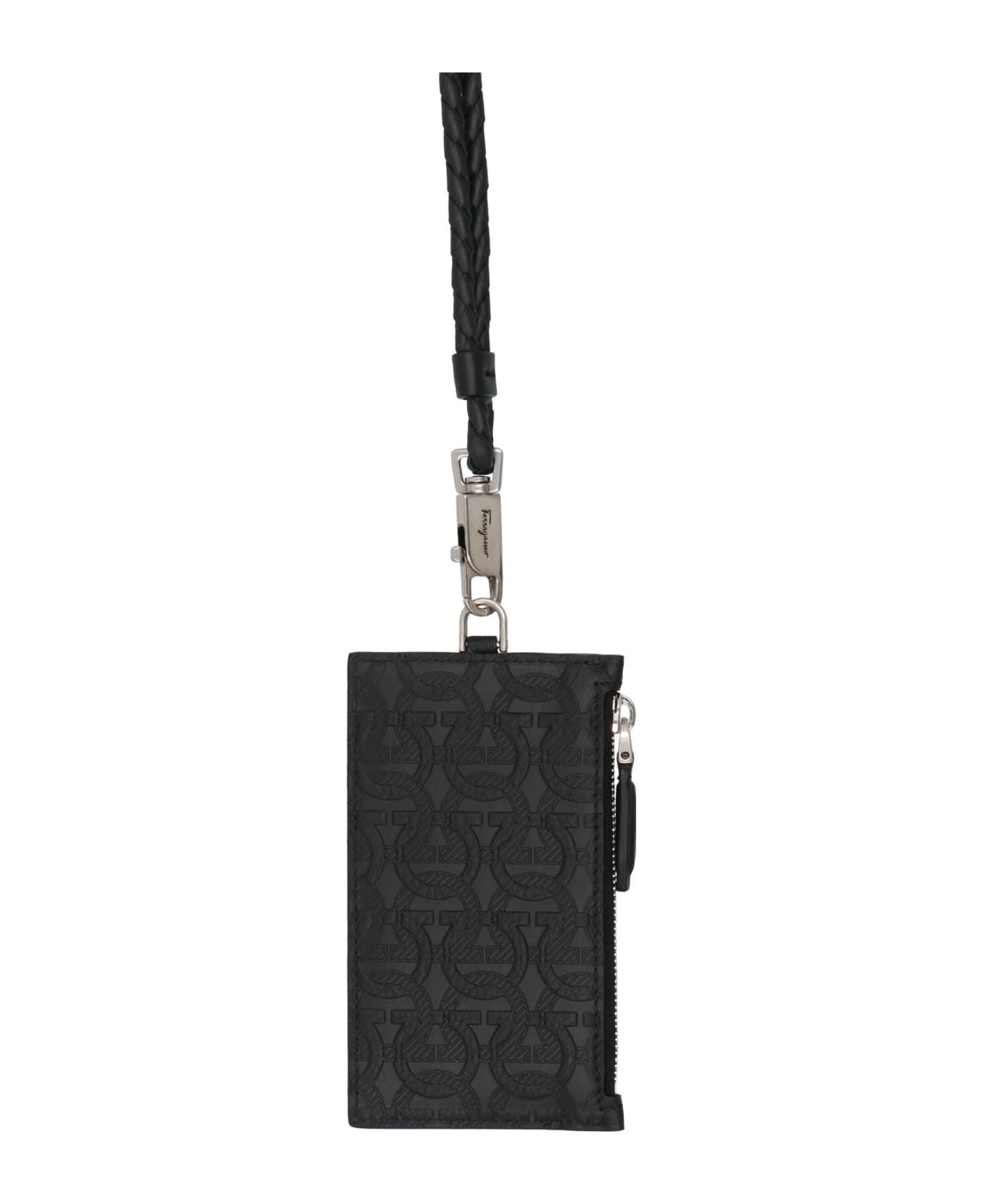 Ferragamo 'gancio' Card Holder With A Shoulder Strap - Black   財布