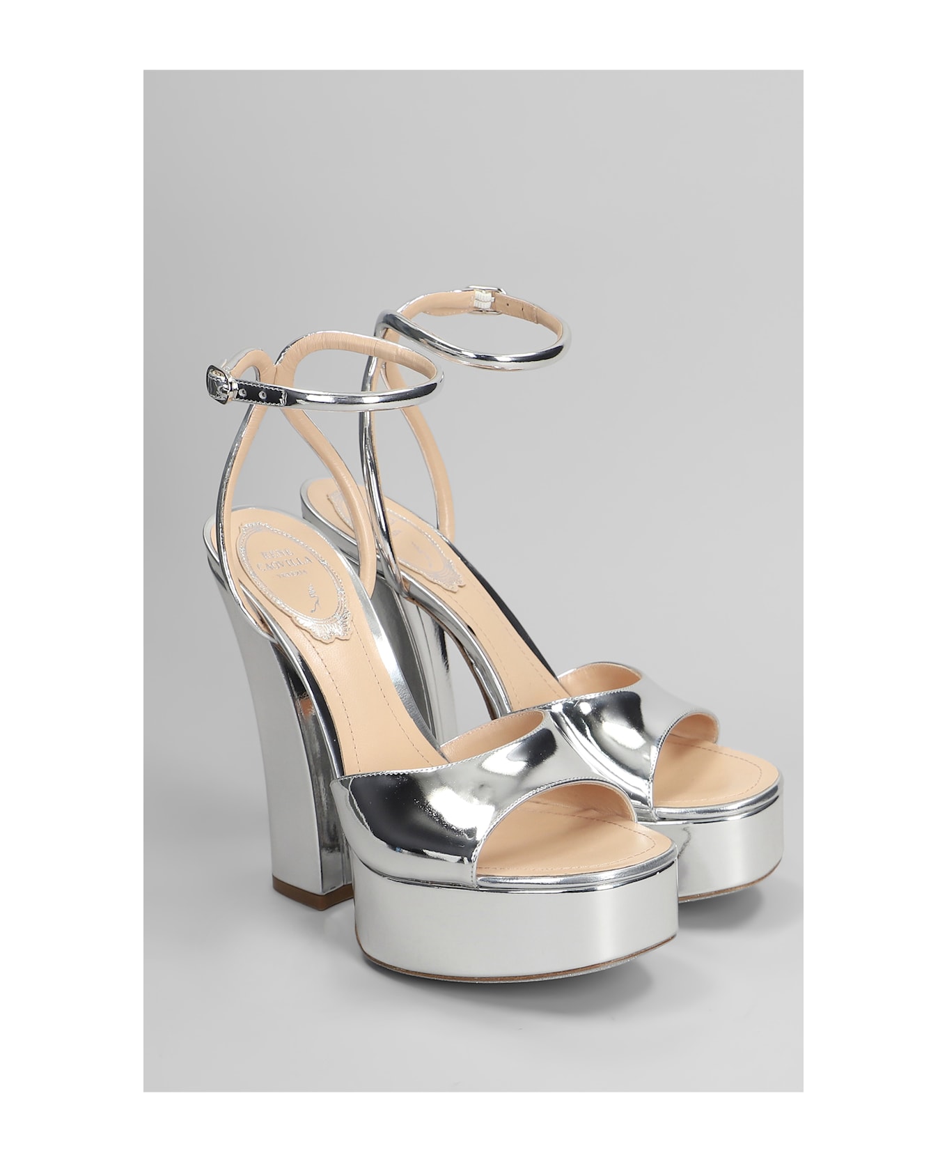 René Caovilla Helsa Sandals In Silver Patent Leather - silver