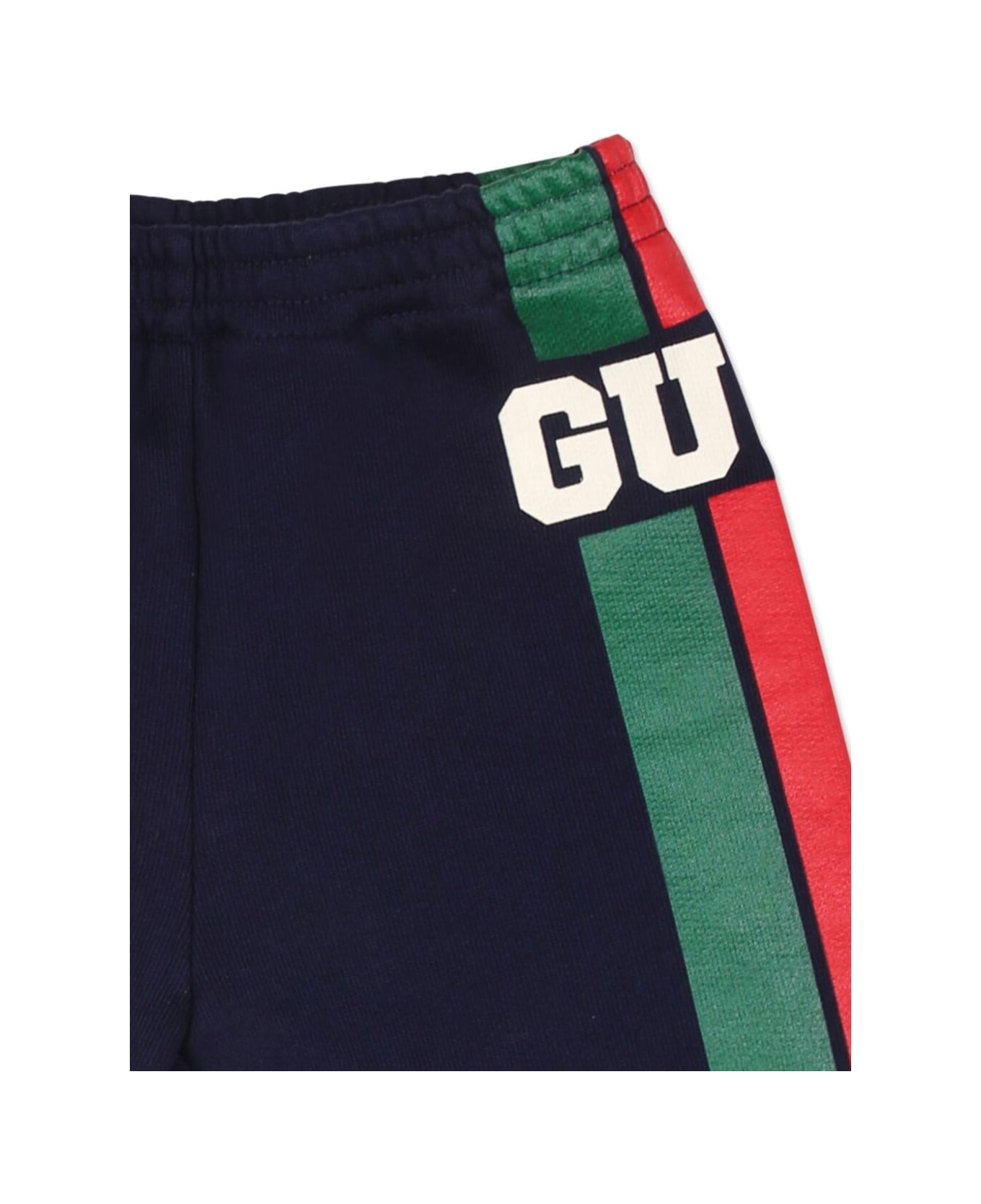 Gucci Black Pants With Web Detail And Logo Lettering In Fabric Baby - Blu