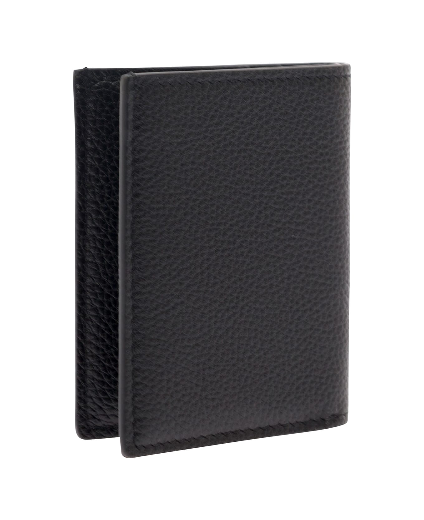 Tom Ford Black Card-wallet With Embossed Logo In Hammered Leather Man - Black