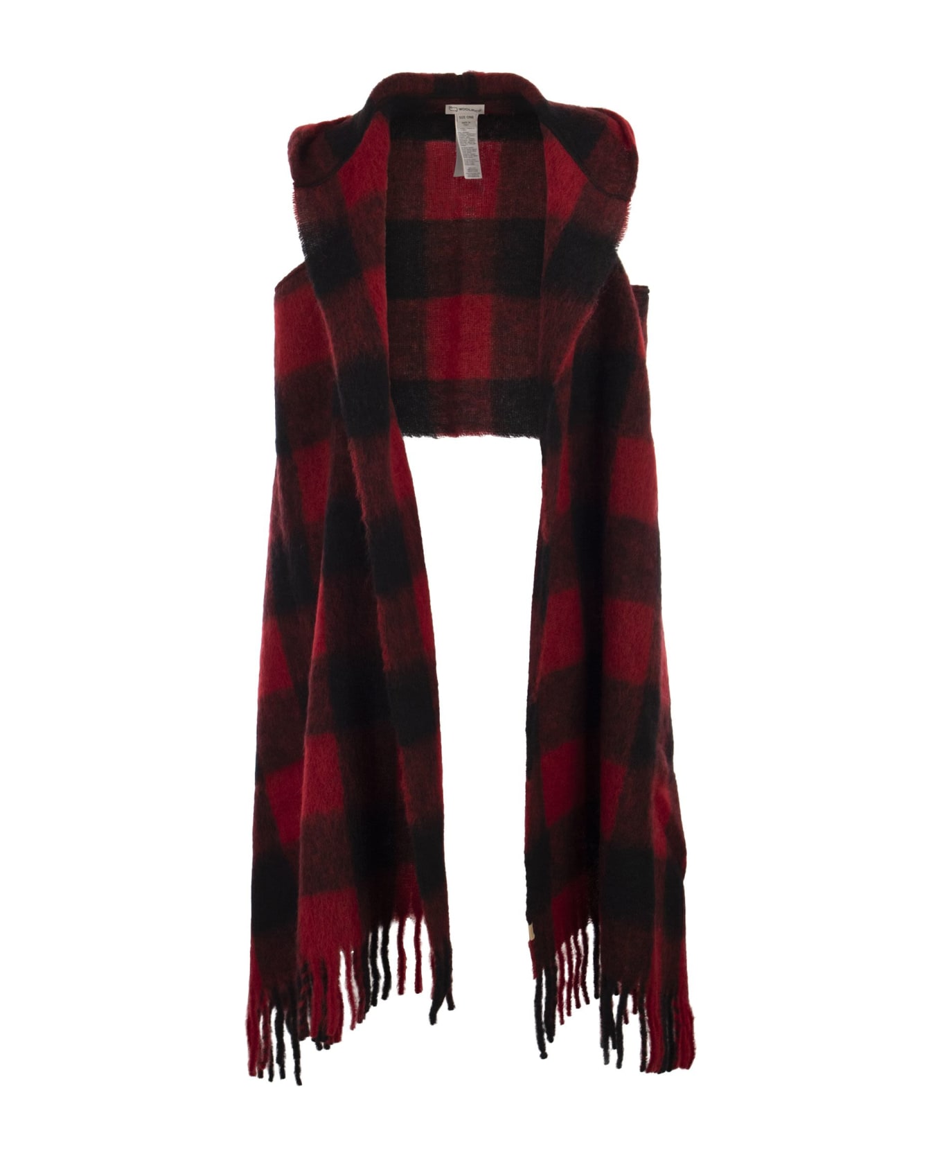 Woolrich Hooded Scarf With Checked Pattern - Red