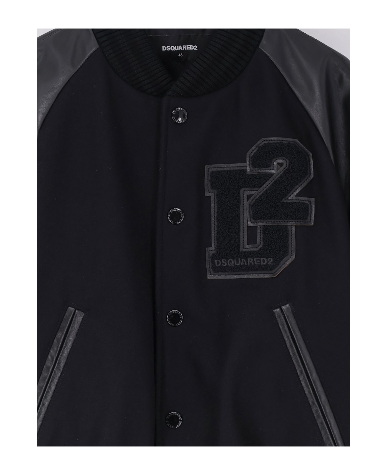 Dsquared2 Wool Jacket With Leather Sleeves - Black