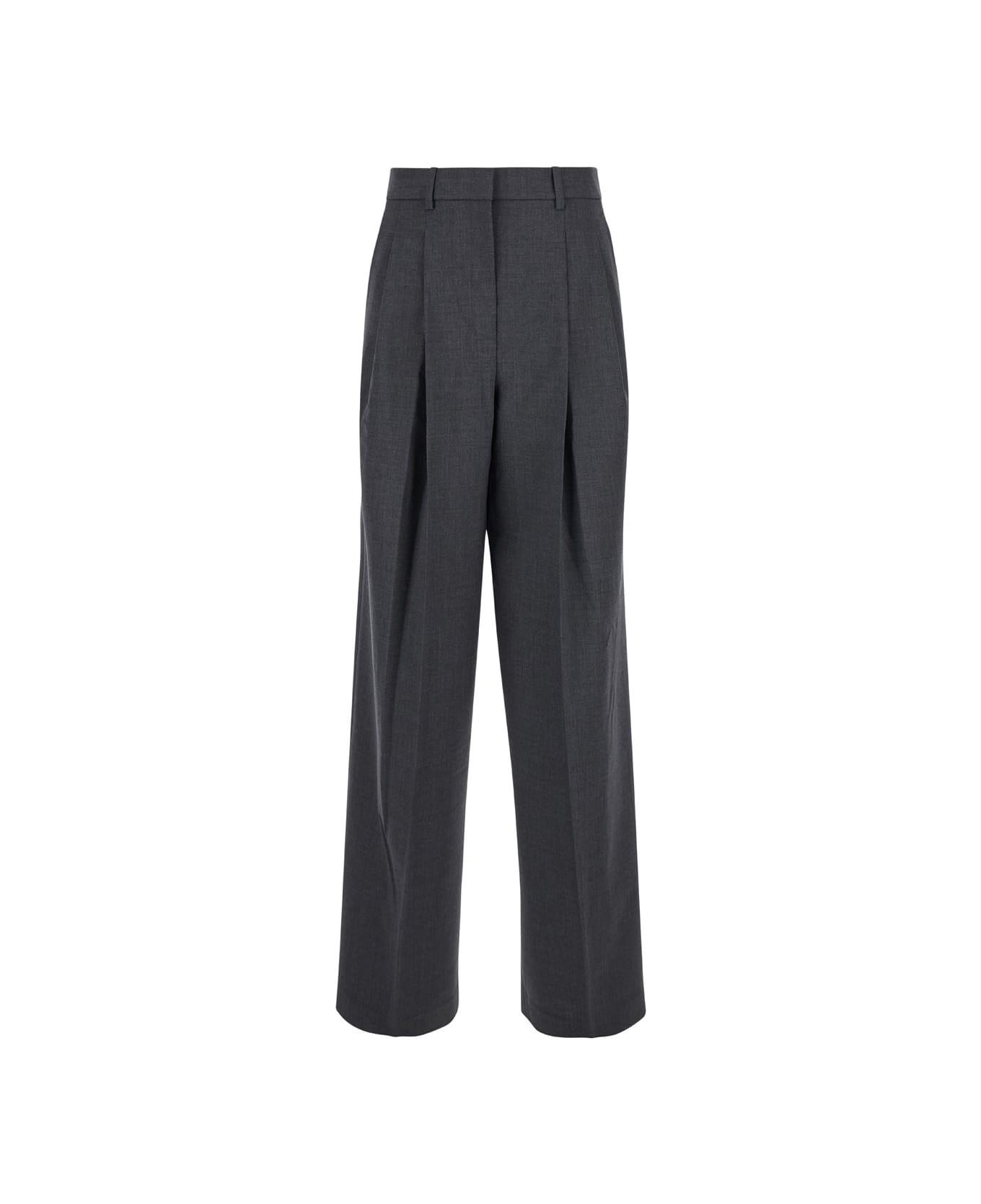 Theory Grey High-waist Pants With Pences In Stretch Wool Woman - Grey