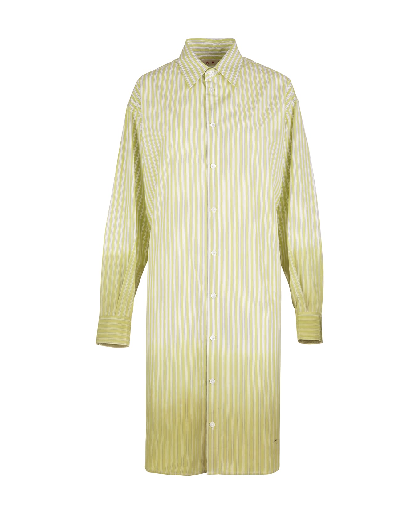 Marni Woman Midi Shirt Dress In Green Sponged Poplin - Verde