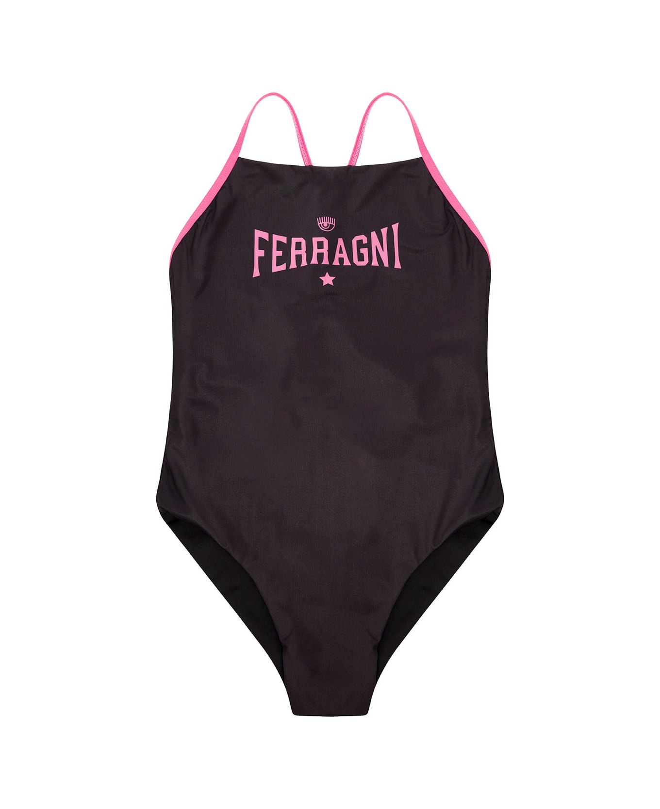 Chiara Ferragni Brown Swimsuit With Logo Print On The Front In Stretch Polyester Woman - Black