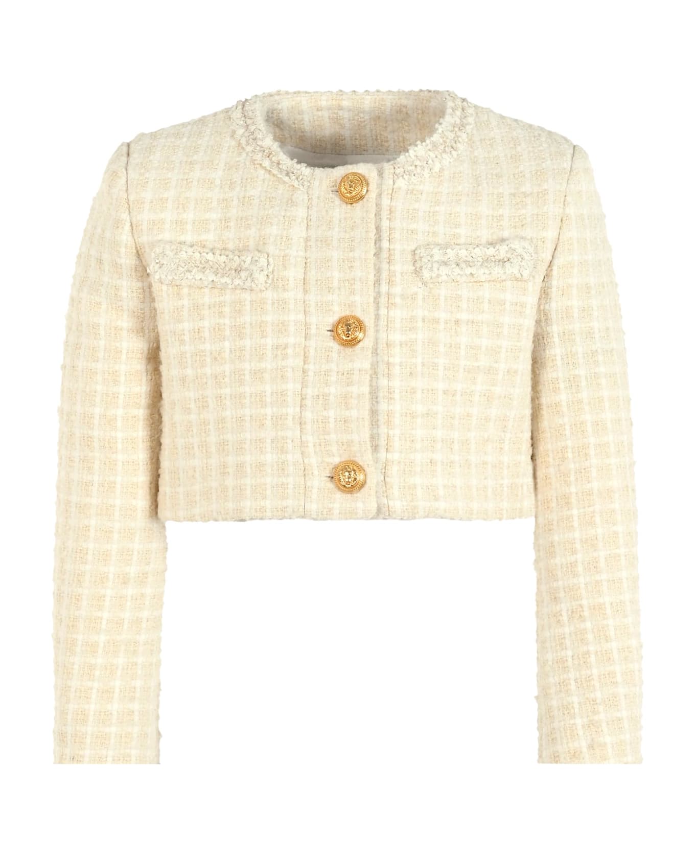 Balmain Beige Crop Jacket For Girl - Beige