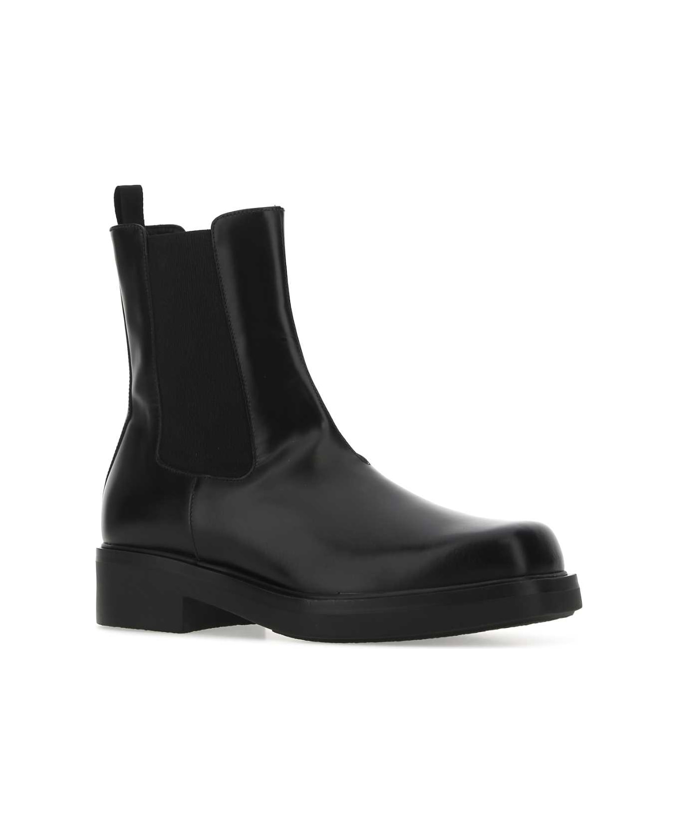 Prada Black Leather Ankle Boots - F0002