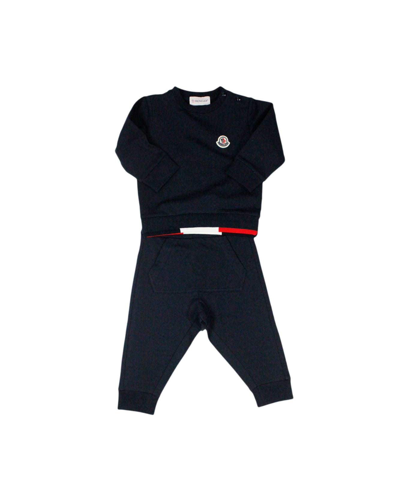 Moncler Cotton Jersey Tracksuit Consisting Of Trousers With Elastic embellished And Crewneck Sweatshirt - Blu