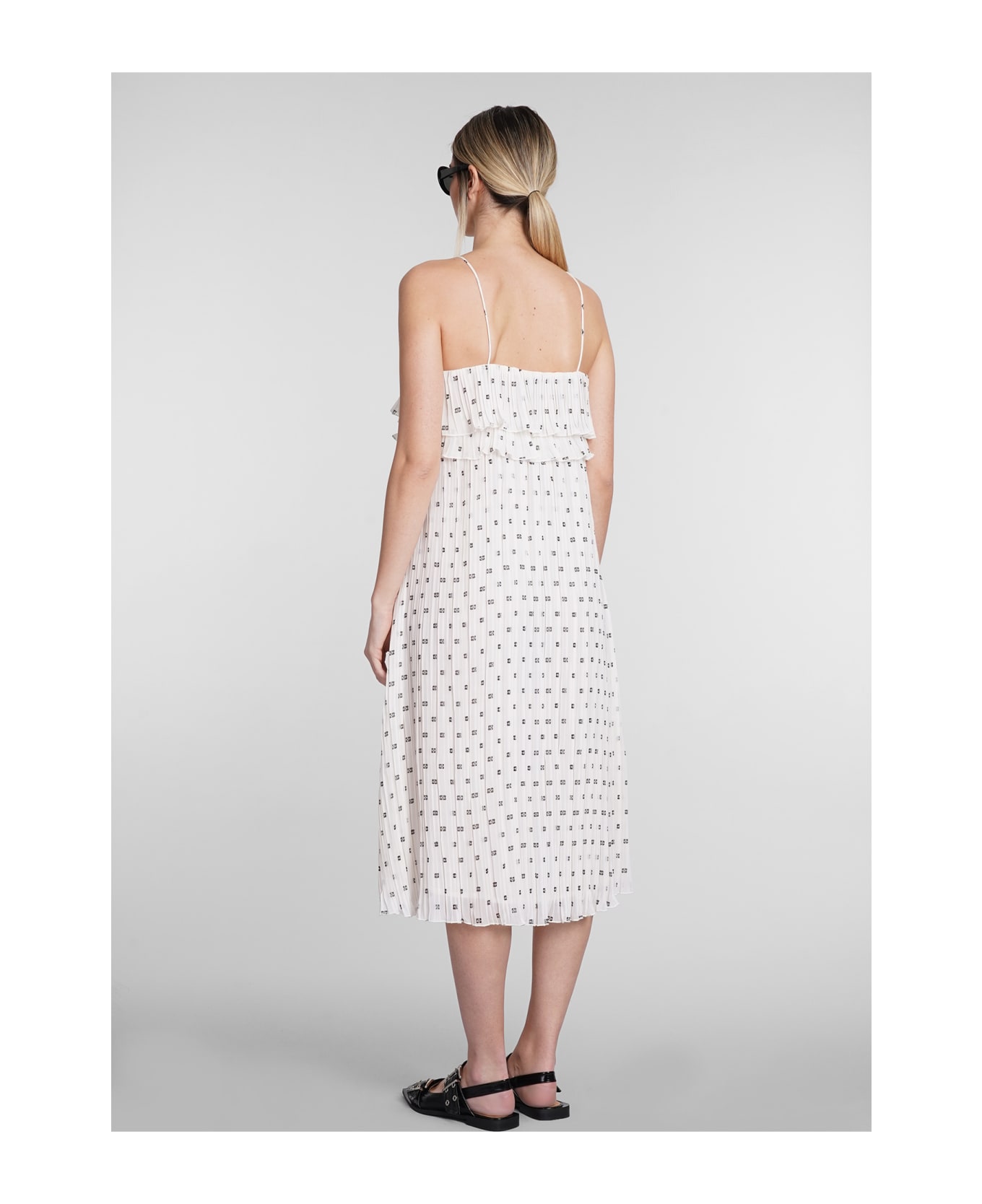 Ganni Dress In White Polyester - white