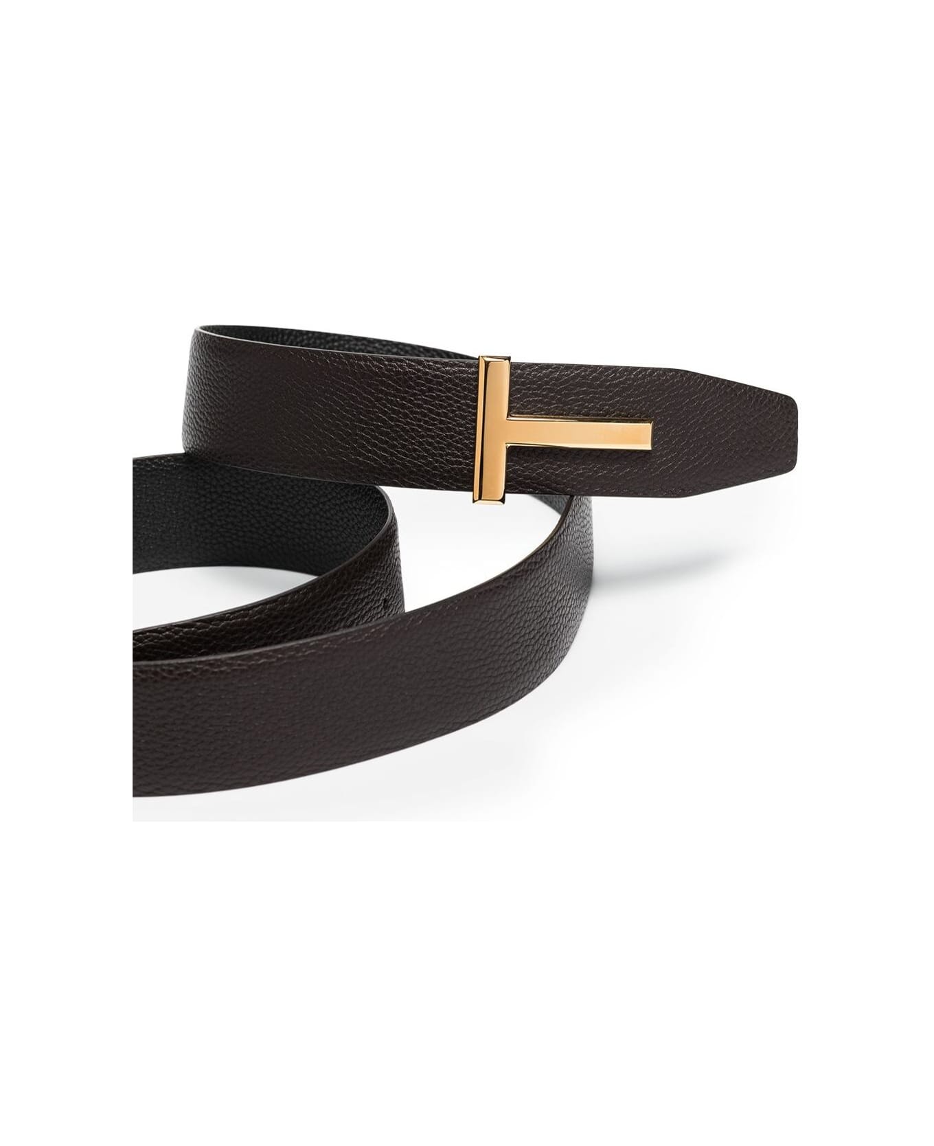 Tom Ford Man's Reversible Brown And Black Leather T Belt